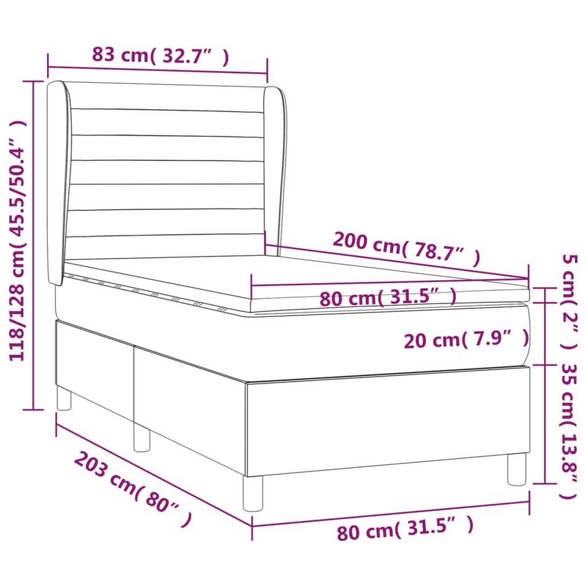 Voir la diapositive 6 : VIDAXL Sommier a lattes de lit avec matelas Gris fonce 80x200 cm Tissu