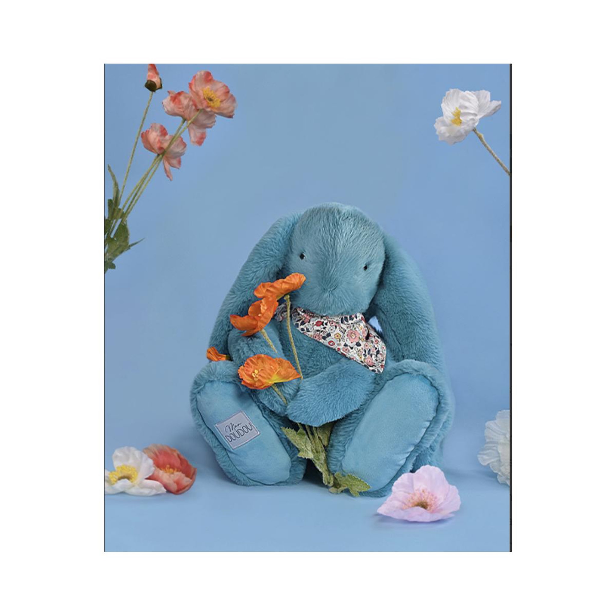Voir la diapositive 2 : DOUDOU ET COMPAGNIE Peluche lapin fleurette turquoise - 50 cm -