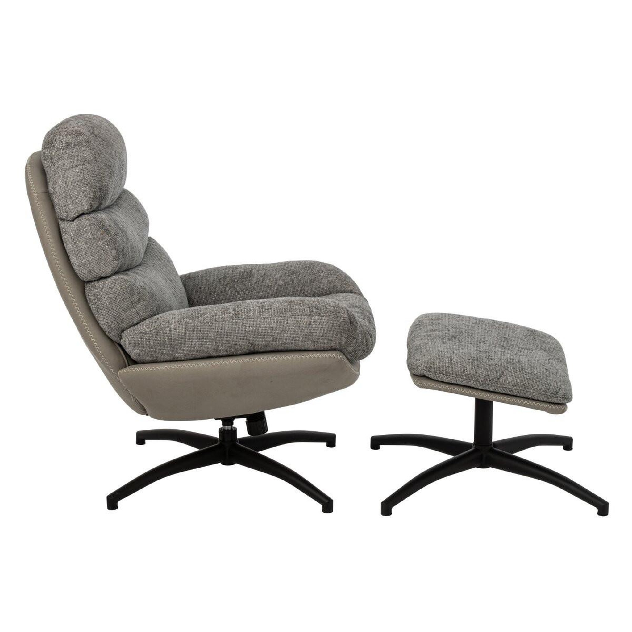 Voir la diapositive 2 : J-LINE Fauteuil avec pouf repose-pieds  vesna  102cm gris