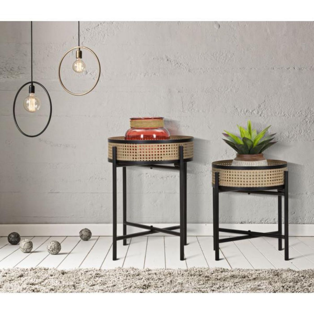 Paris Prix Lot de 2 Tables d'Appoint  Fuji  50cm Noir & Naturel