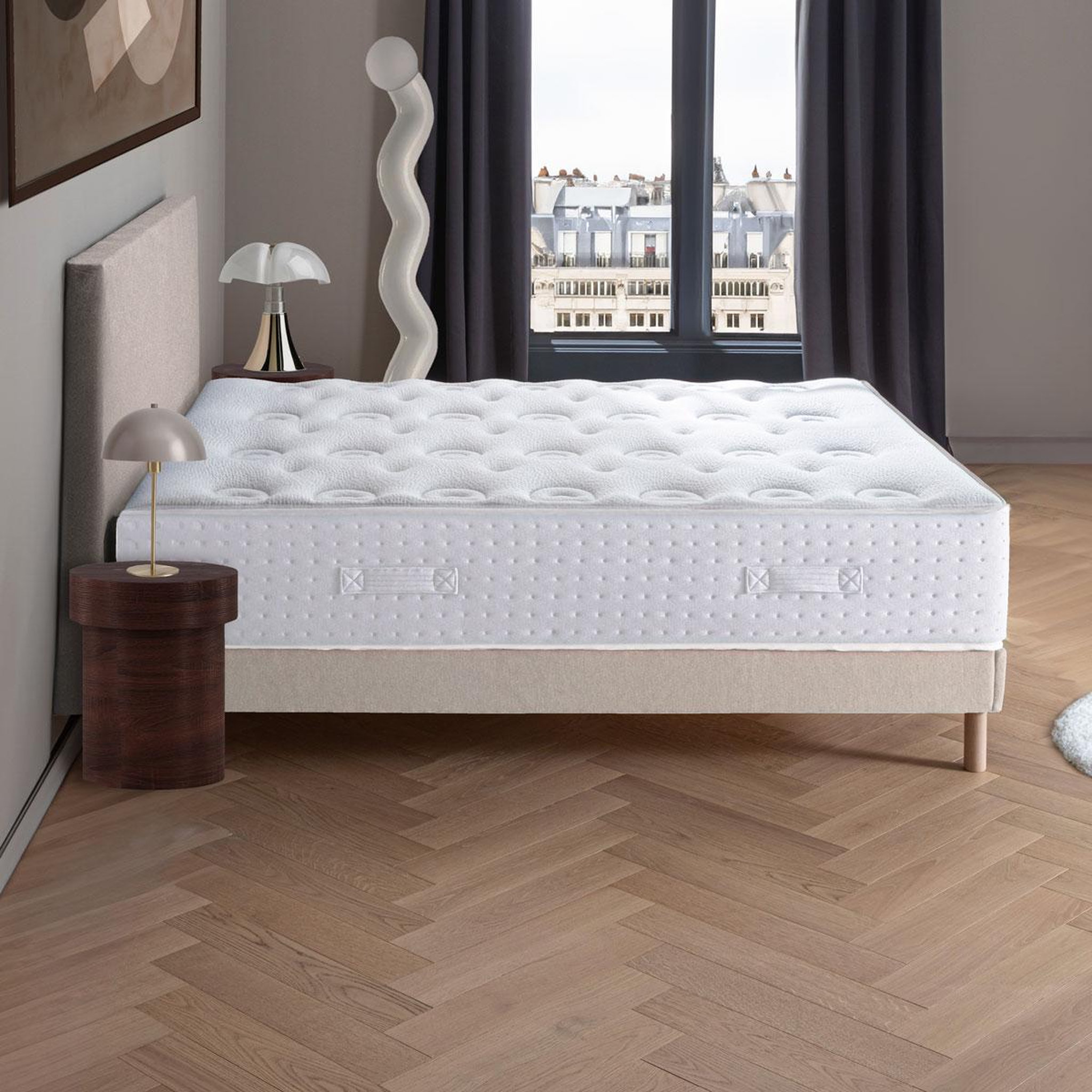 Voir la diapositive 1 : DODO Ensemble - Matelas ferme + sommier + Tête de lit Blanc/Beige LE VERITABLE