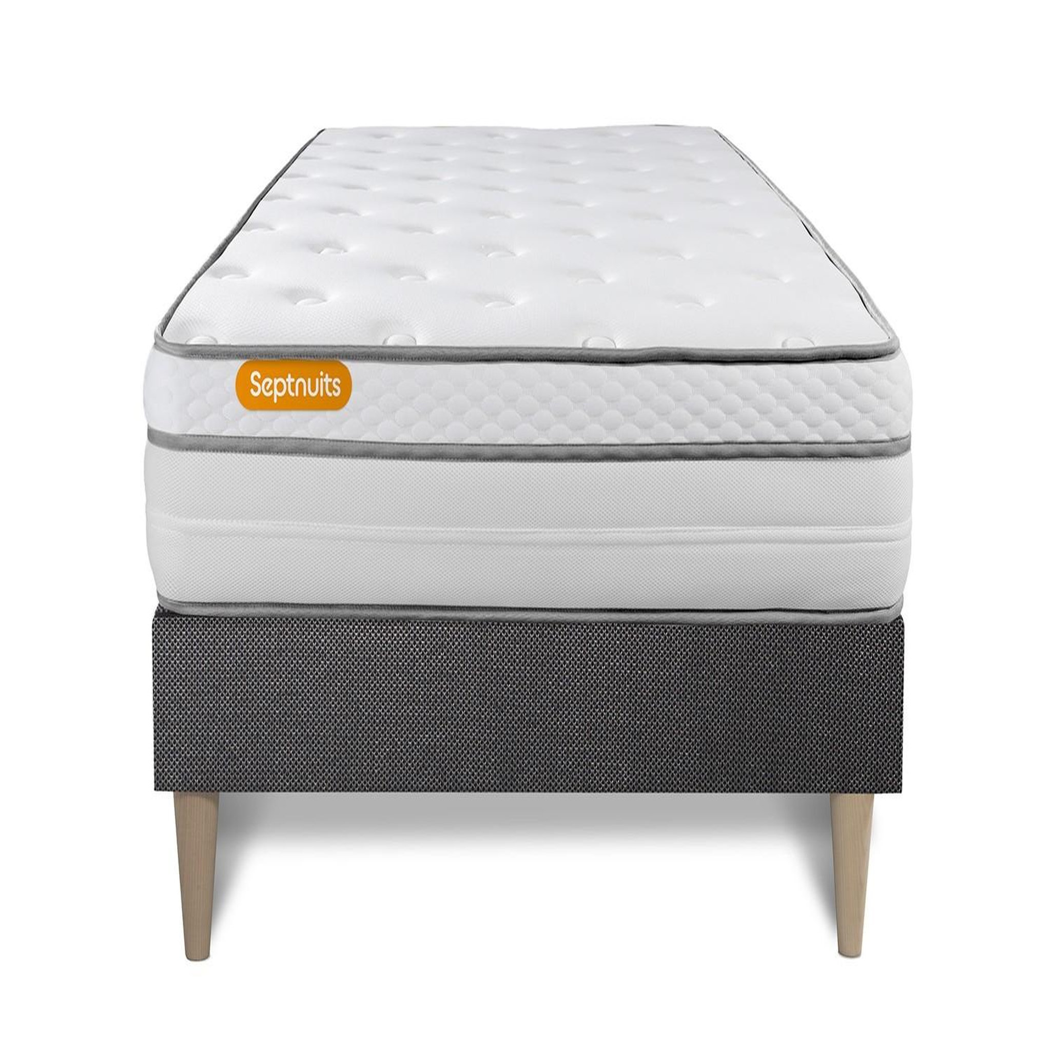 SEPTNUITS Matelas + sommier kit gris Memo Luxe Ressorts ensachés + mémoire de forme MAXI épaisseur. Coloris disponibles : Gris