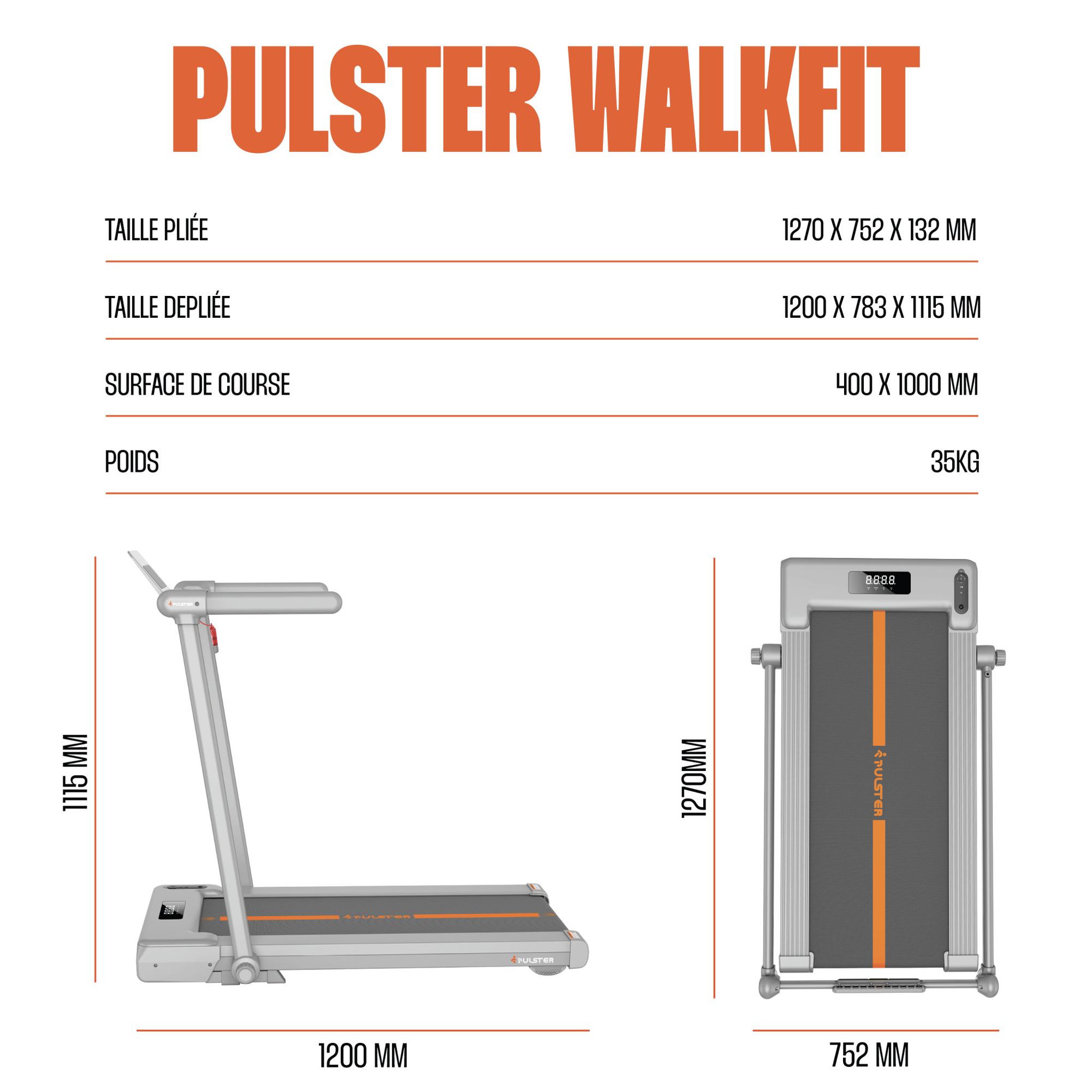 Voir la diapositive 5 : Storex Tapis de marche pulster pliable – 1 à 8 km/h, inclinaison 6°, écran led, compact 11,2 cm, télécommande & support smartphone