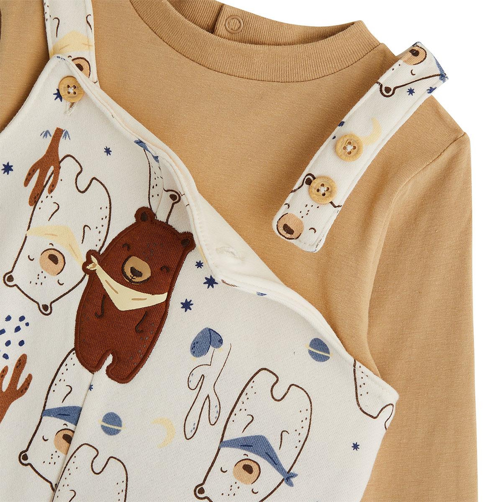 Voir la diapositive 3 : PETIT BEGUIN Ensemble salopette bébé en molleton et t-shirt moka