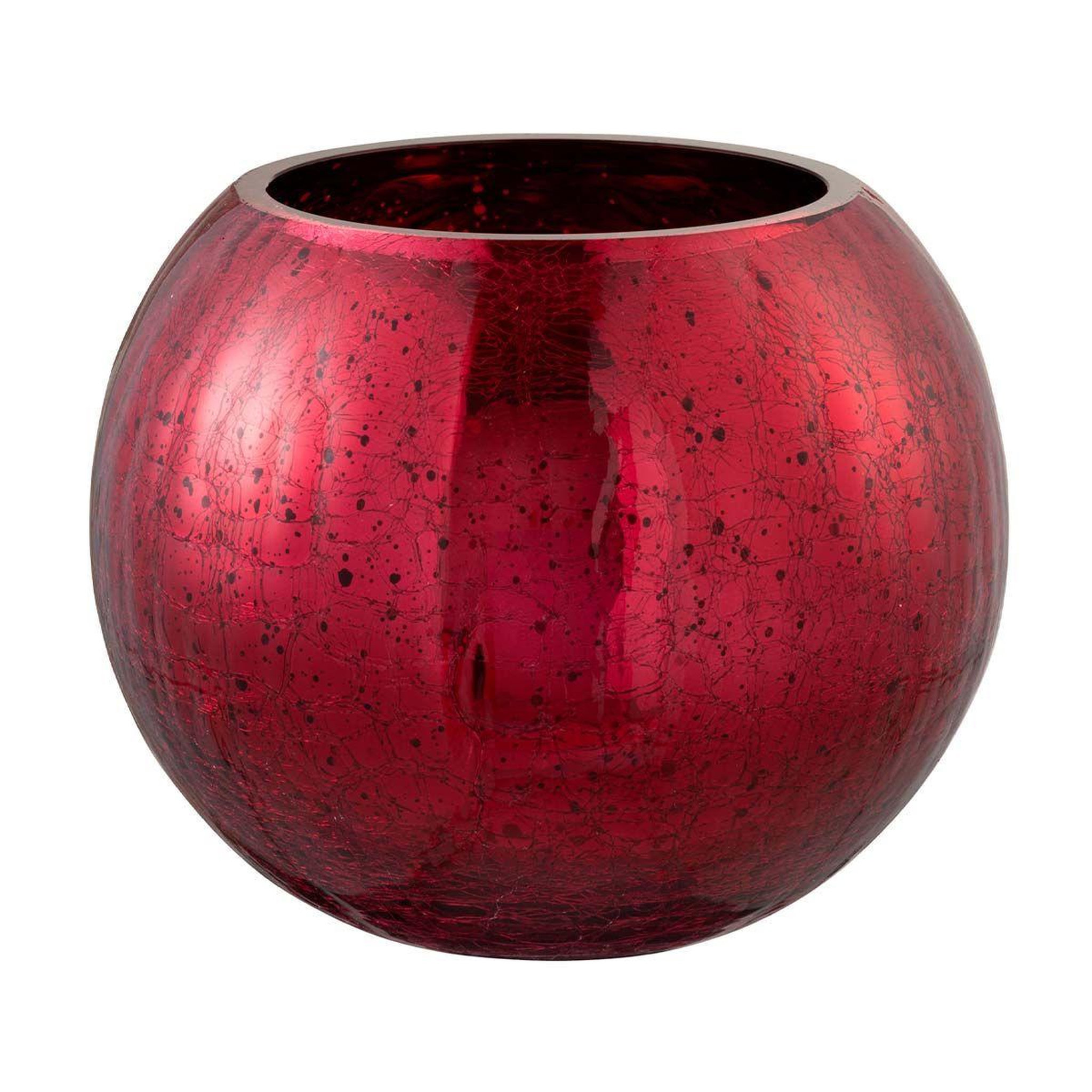 J-LINE Photophore en Verre  Boule Craquelée  20cm Rouge