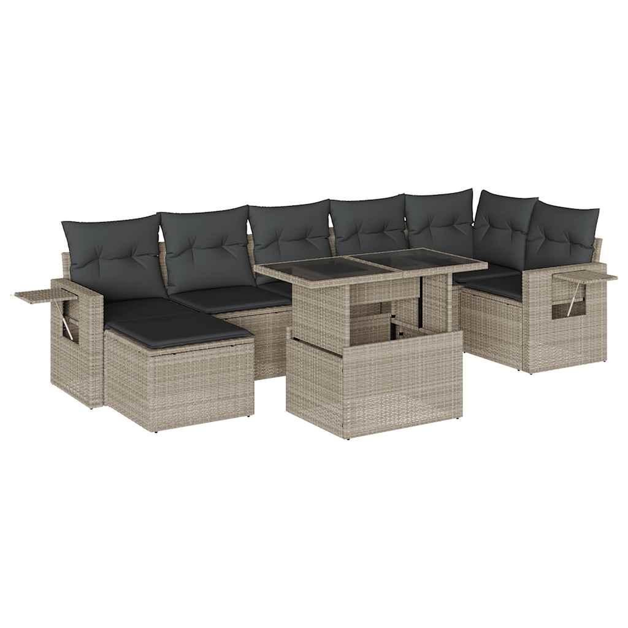 Voir la diapositive 2 : VIDAXL Salon de jardin 8 pcs avec coussins gris clair resine tressee
