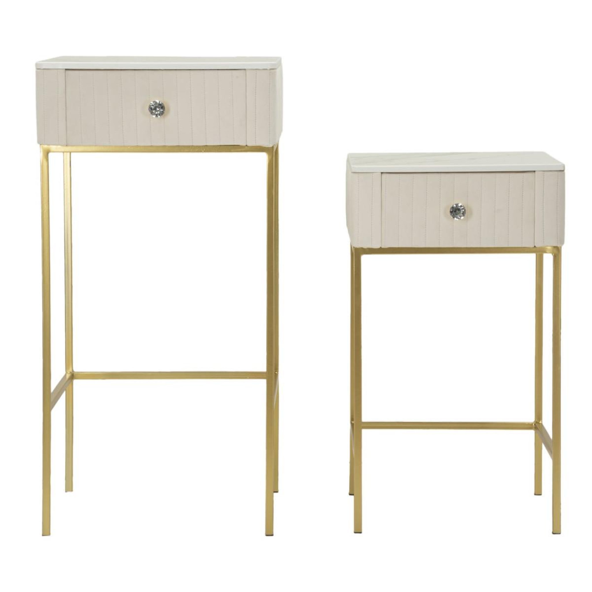Voir la diapositive 2 : Paris Prix Lot de 2 tables d'appoint avec tiroir  wedding  90cm crème