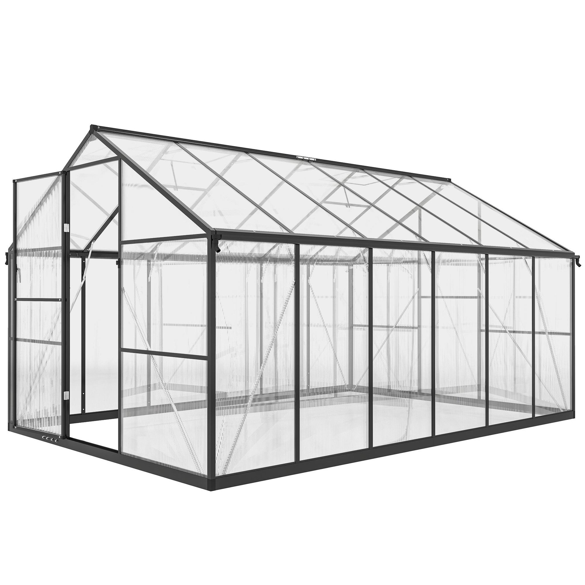Voir la diapositive 5 : OUTSUNNY Serre de jardin 8,45 m² aluminium avec parois polycarbonate porte 2 lucarnes