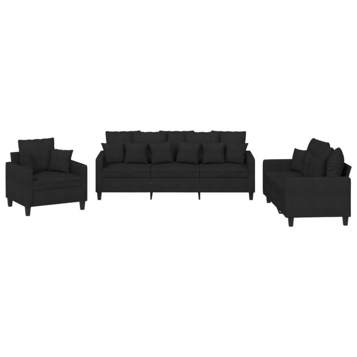 VIDAXL Ensemble de canapes 3 pcs avec coussins noir tissu