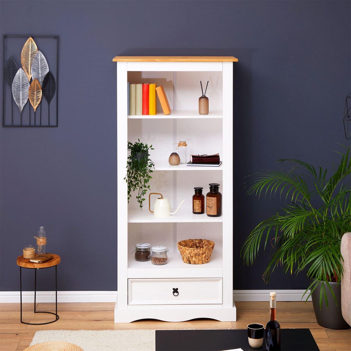 IDIMEX Bibliothèque en pin TEQUILA style mexicain, 4 étagères et 1 tiroir