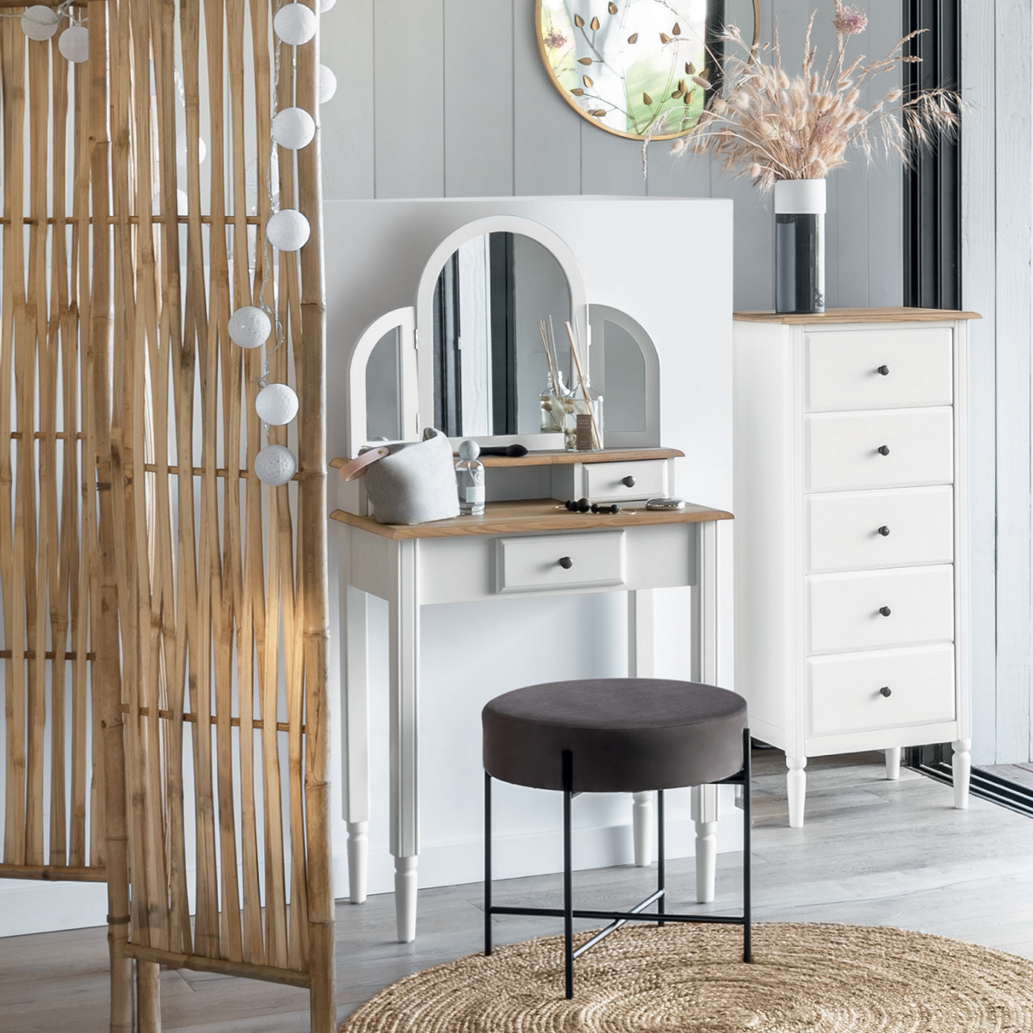 Voir la diapositive 1 : ATMOSPHERA Coiffeuse 3 tiroirs 1 miroir LISA