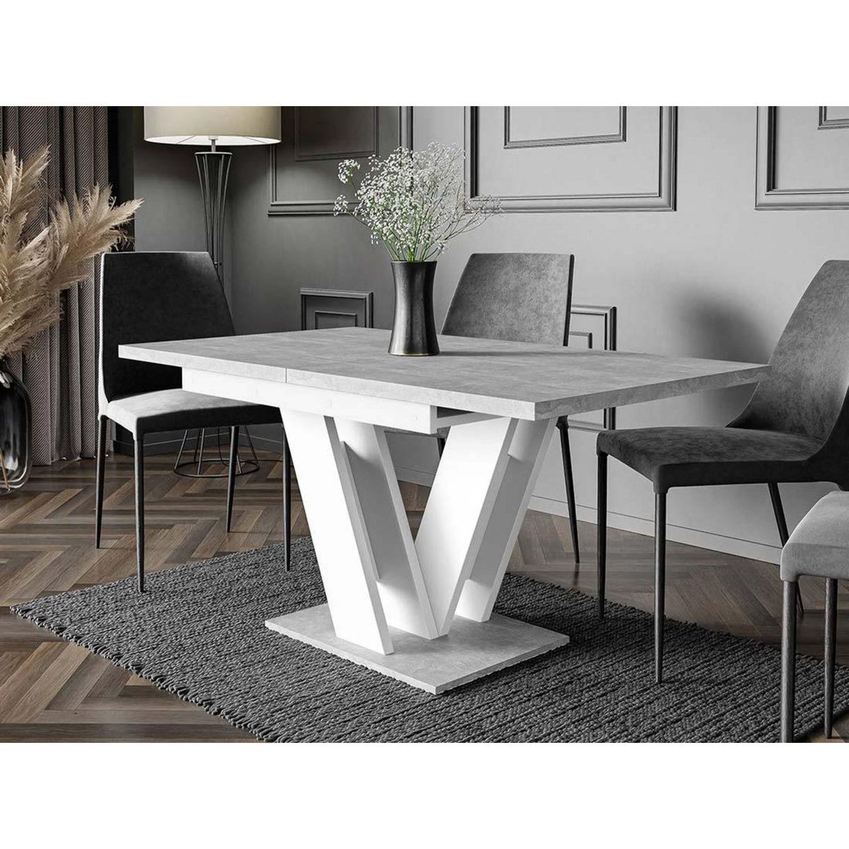 BEST MOBILIER Xandriel - table à manger extensible - gris et blanc - 4 à 6 personnes