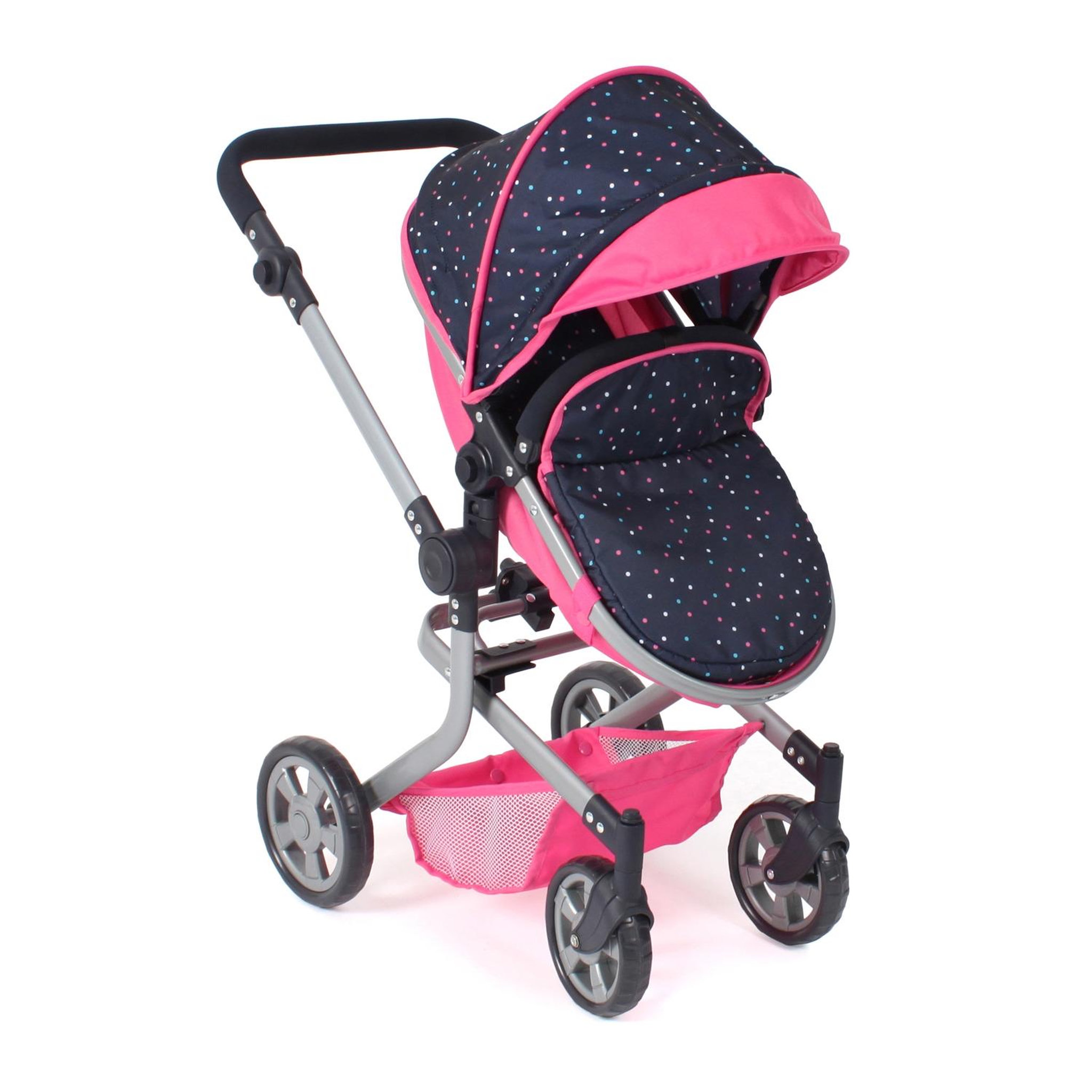 Voir la diapositive 5 : BAYER CHIC 2000 Poussette pour poupée combinée 2 en 1 Mika Rose bleu marine avec pois