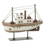 Paris Prix Bateau sur Socle en Bois  Gene  18cm Naturel & Blanc