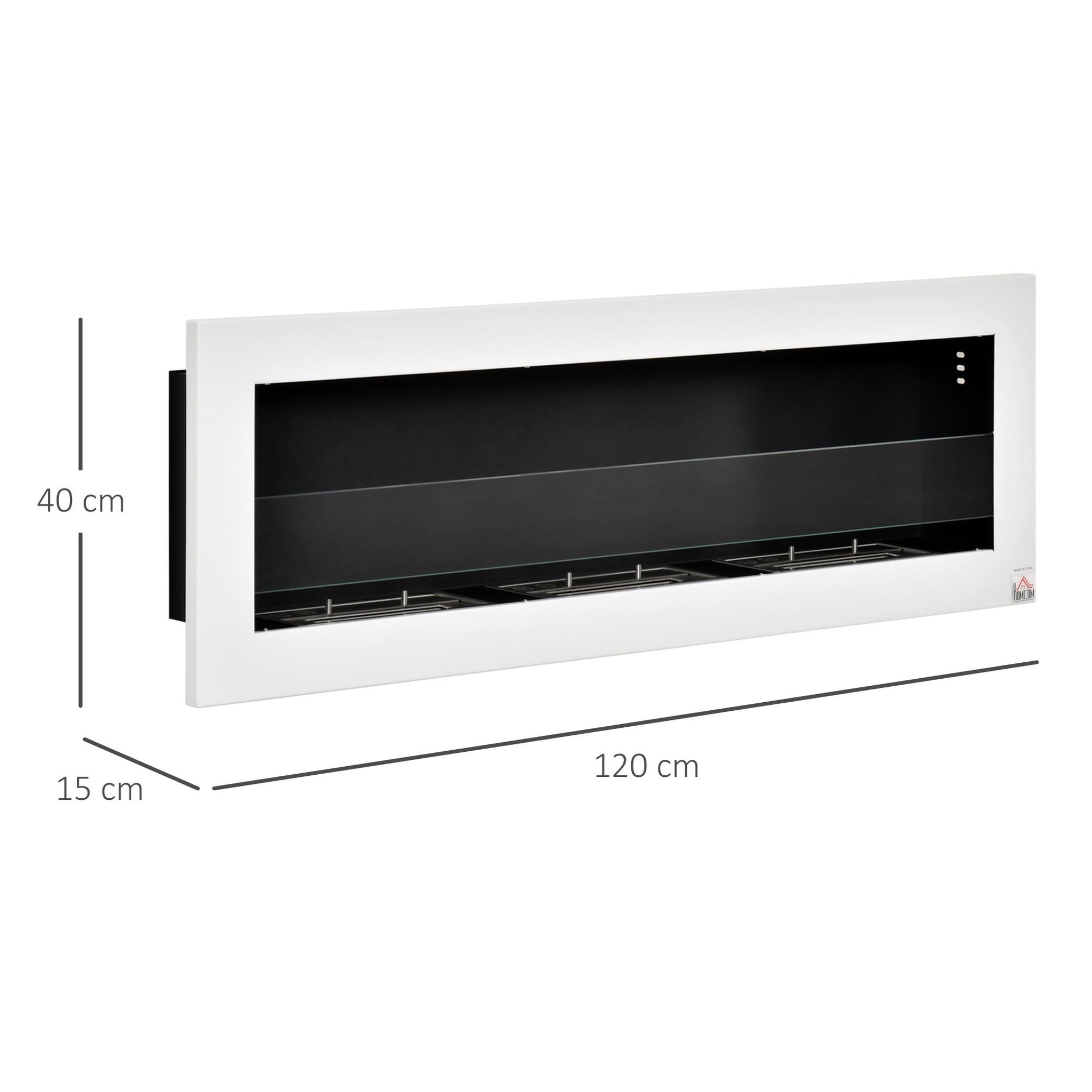Voir la diapositive 3 : HOMCOM Cheminée bioéthanol murale design bauhaus - triple brûleur 1 l - pare-feu verre trempé, kit fixation inclus - acier inox. Acier dépoli blanc
