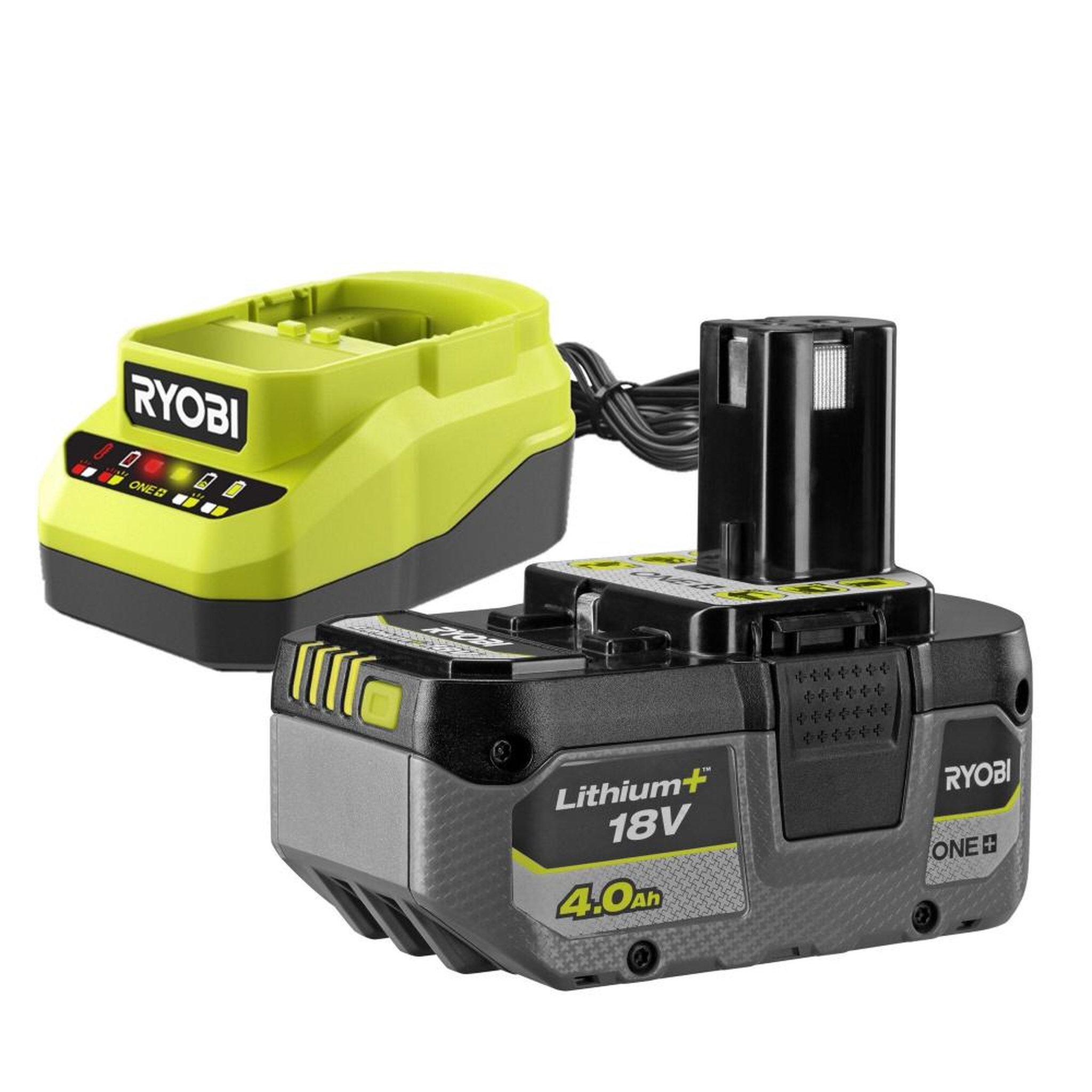 Ryobi Lot d'1 batterie et d'1 chargeur ryobi, 18 v, 4 ah rc18120a-140xg lithium-ion