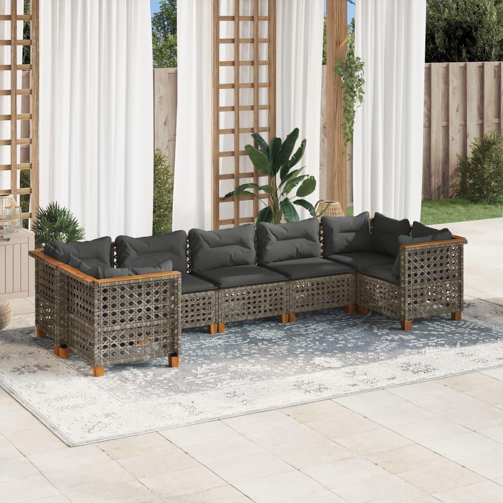 VIDAXL Salon de jardin avec coussins 7 pcs gris resine tressee