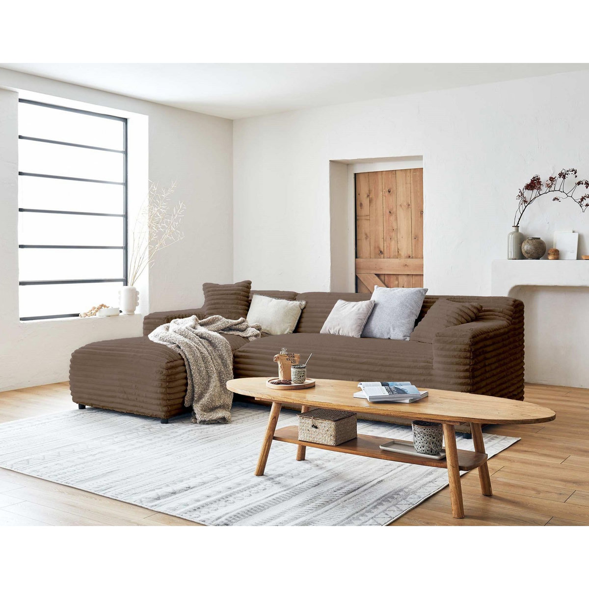 LISA DESIGN Laponie - canapé d'angle gauche - 4 places - en fausse fourrure côtelée