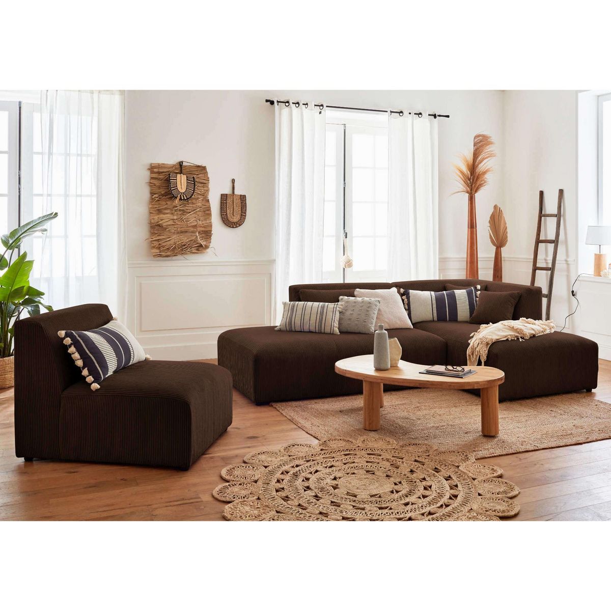 LISA DESIGN Victoire - canapé modulable d'angle droit - 5 places - en velours côtelé