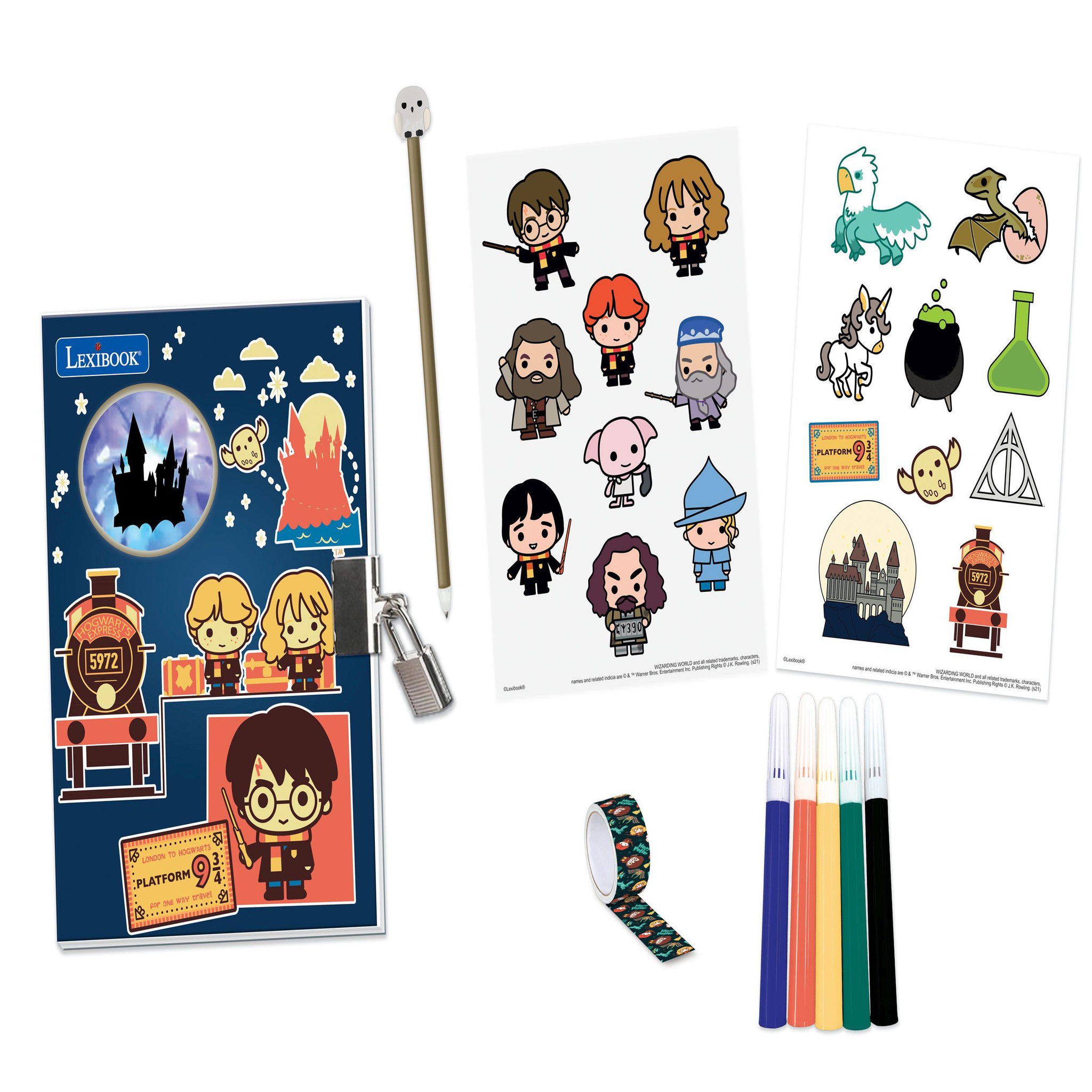 Lexibook Journal Intime Electronique Harry Potter avec effets lumineux et accessoires (stickers, stylo en forme de baguette magique, feutres, ruban adhésif)