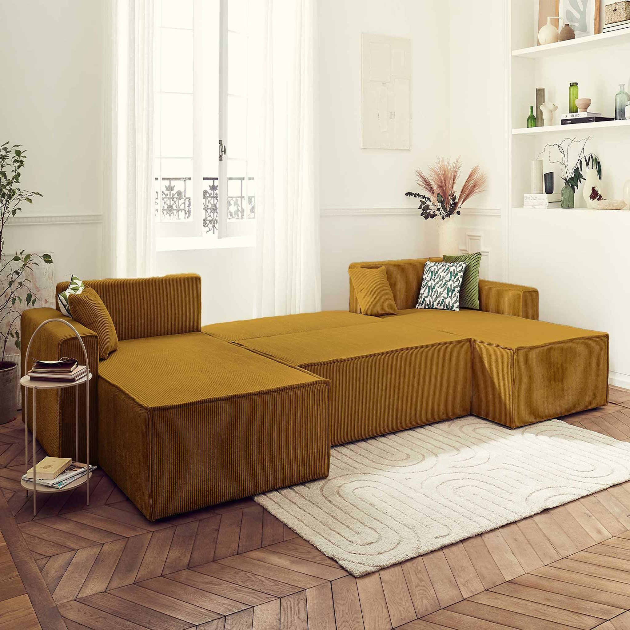 Voir la diapositive 2 : BEST MOBILIER Dellia - canapé panoramique en u - 7 places - convertible - avec coffre - en velours côtelé