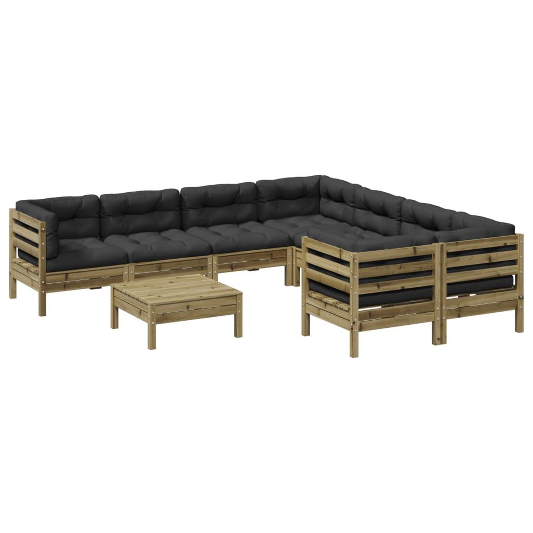 VIDAXL Salon de jardin 9 pcs avec coussins bois de pin impregne