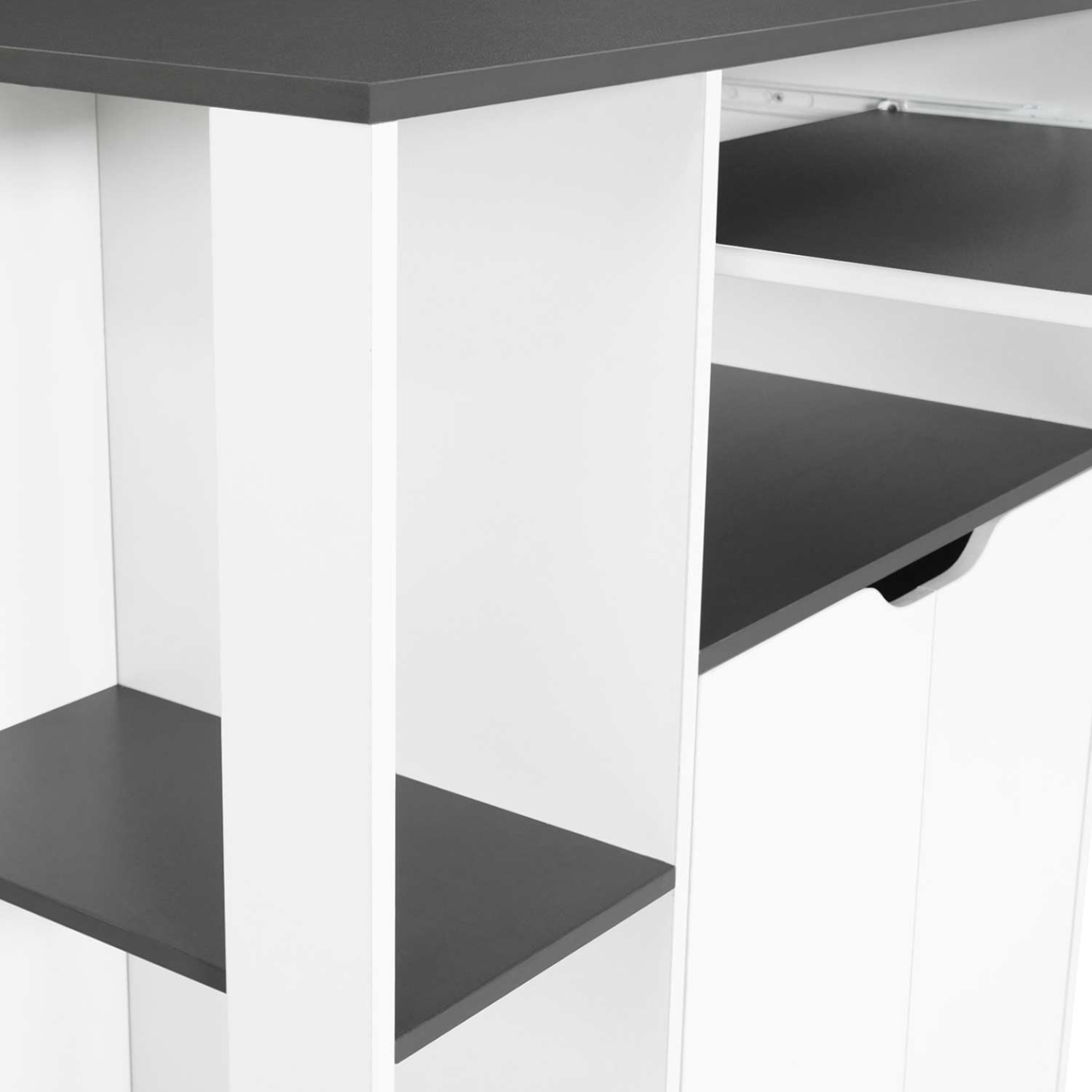 Voir la diapositive 6 : ID MARKET Desserte de cuisine cosi bois blanc et plateau gris l.76 cm