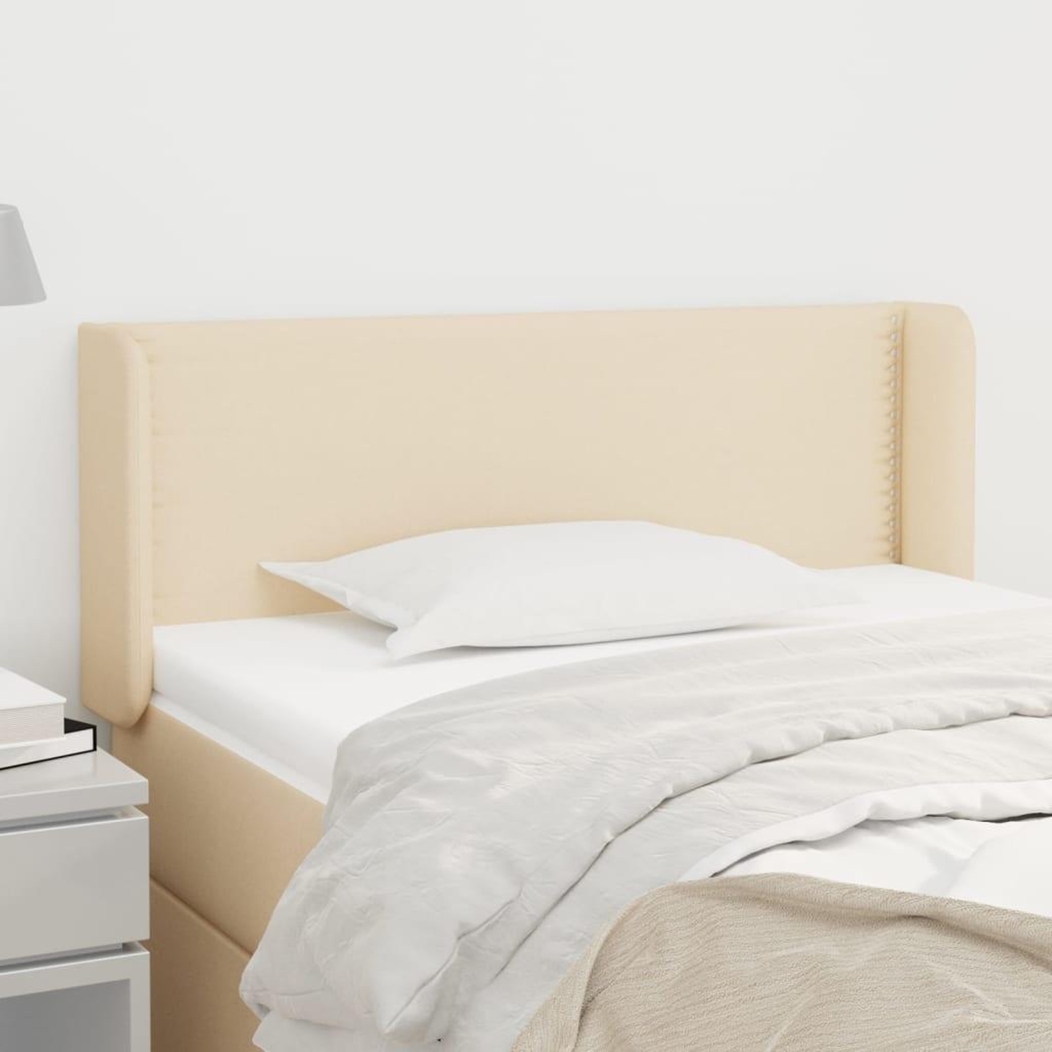 Voir la diapositive 1 : VIDAXL Tete de lit avec oreilles Creme 93x16x78/88 cm Tissu