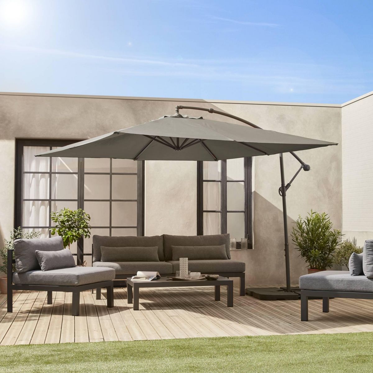 SWEEEK Parasol déporté carré 3x3m Hardelot , mat excentré, 8 baleines, toile 180g déperlante