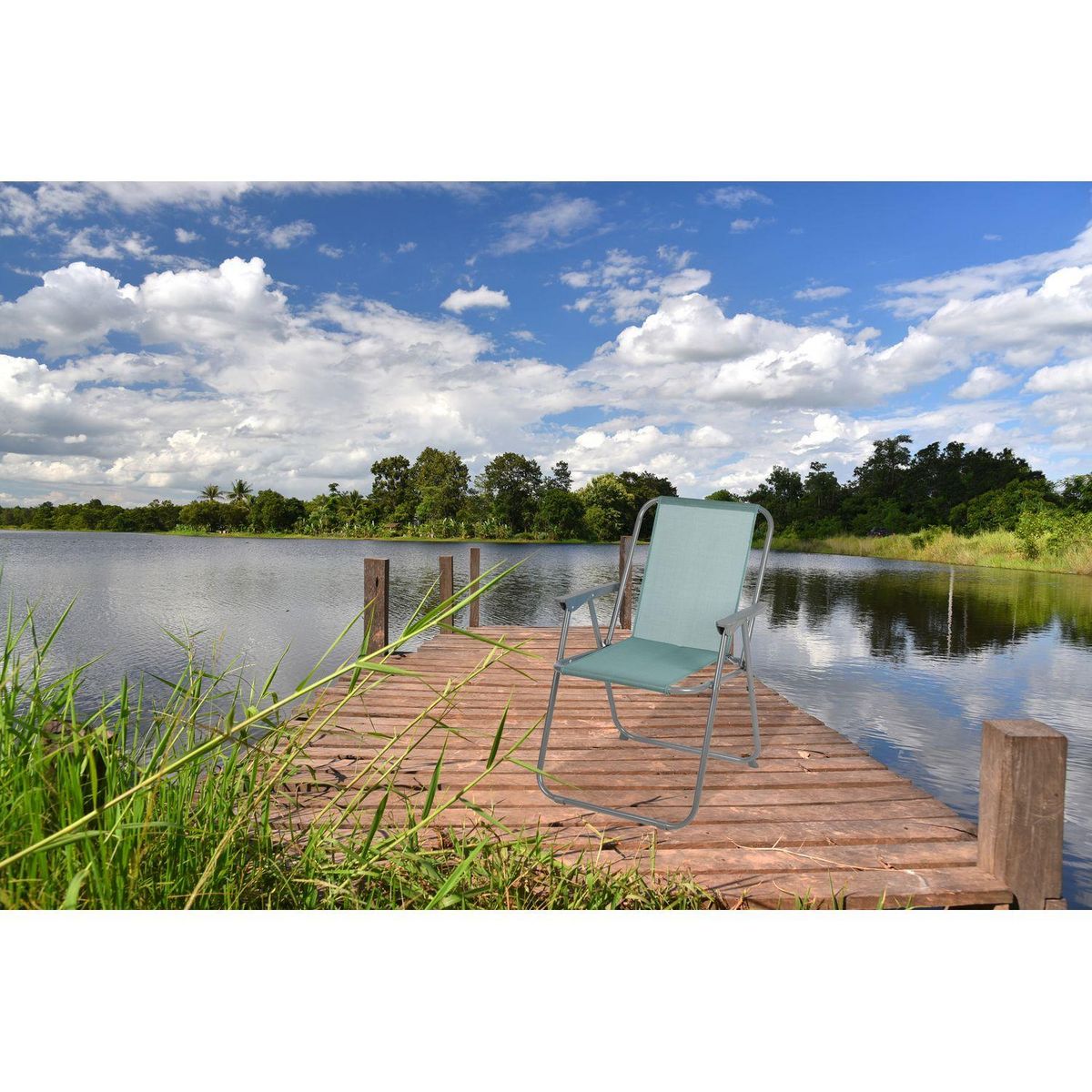 SUNNYDAYS Chaise de camping pliable - Bleu gris