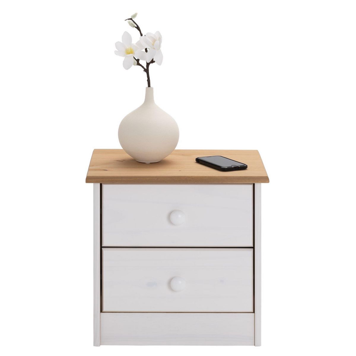 IDIMEX Table de chevet en pin RONDO, 2 tiroirs