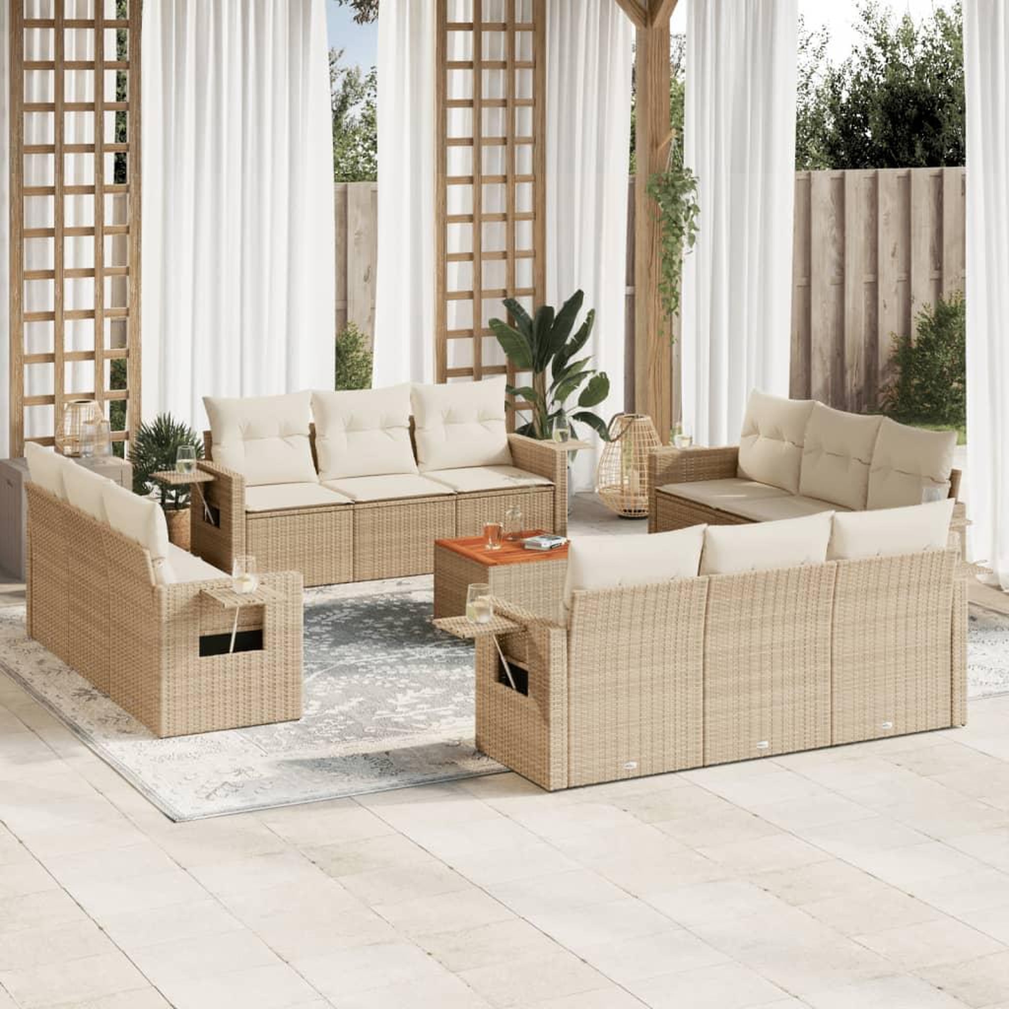VIDAXL Salon de jardin avec coussins 13 pcs beige resine tressee