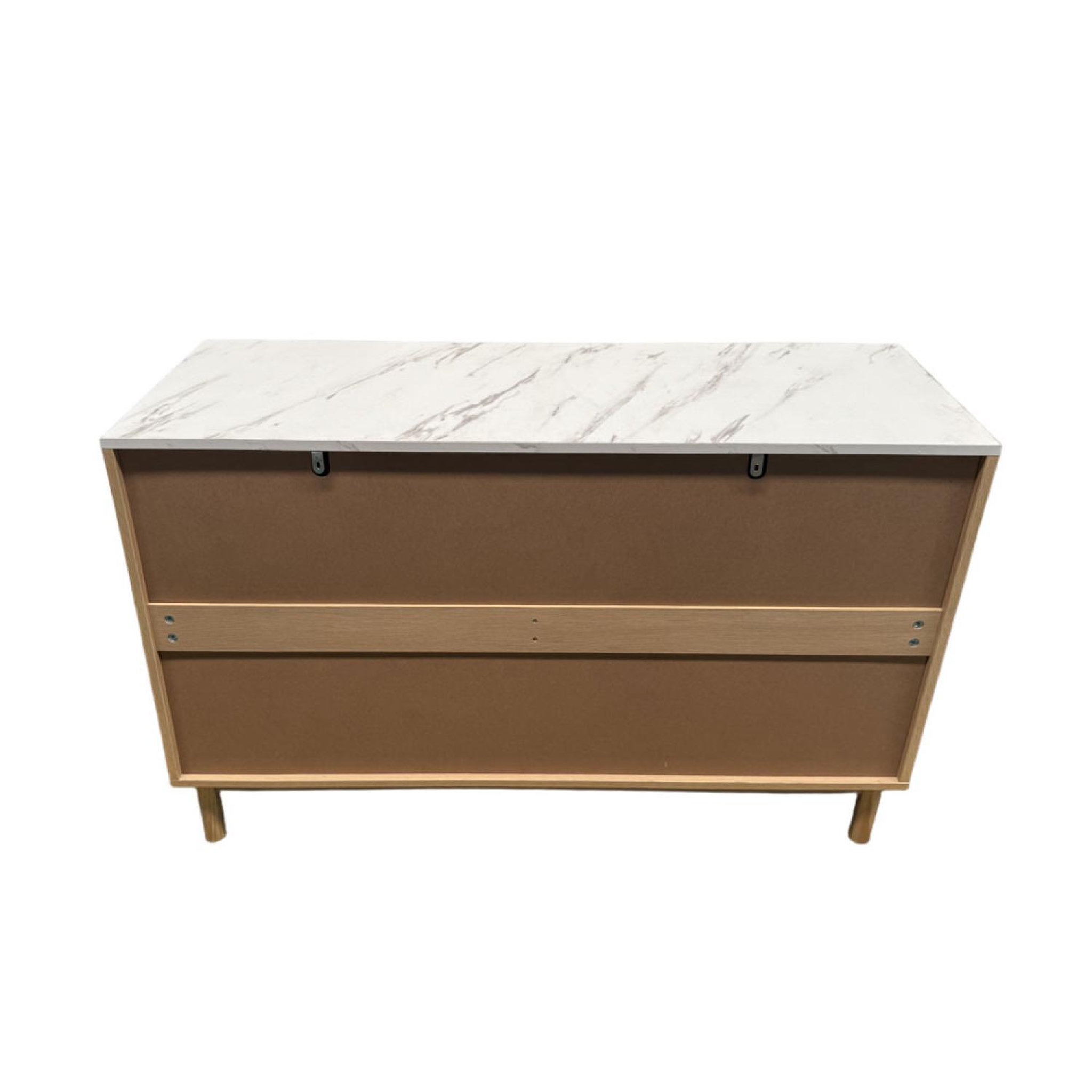 Voir la diapositive 6 : CONCEPT USINE Buffet 6 tiroirs aspect bois rainuré et marbre 120cm brox