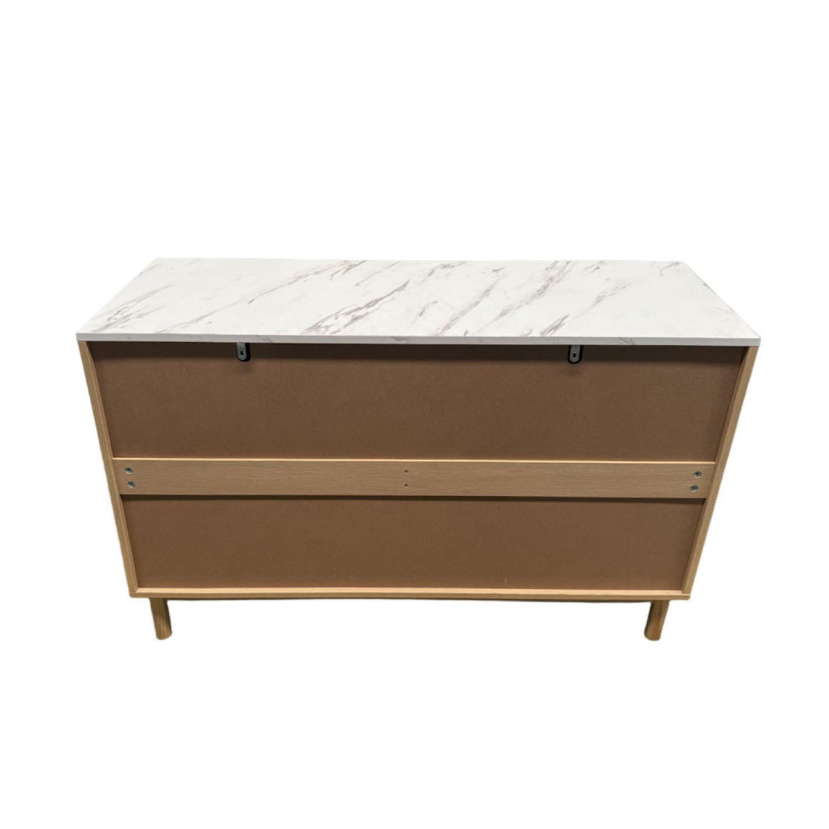 CONCEPT USINE Buffet 6 tiroirs aspect bois rainuré et marbre 120cm BROX