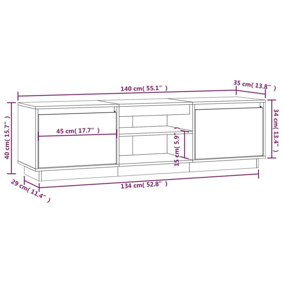 VIDAXL Meuble TV Blanc 140x35x40 cm Bois de pin massif