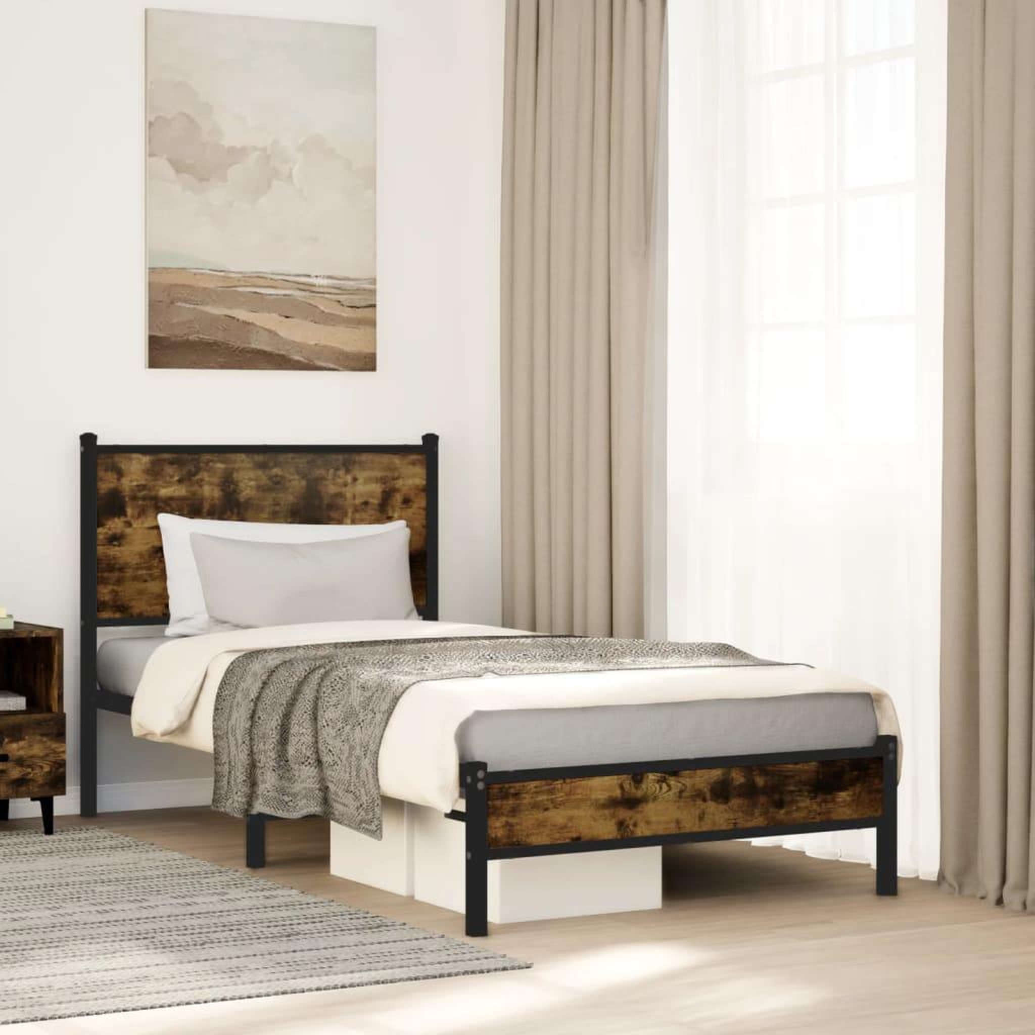 VIDAXL Cadre de lit en metal sans matelas chene fume 90x190 cm