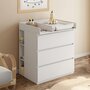 Voir la diapositive 2 : ID MARKET Commode à langer évolutive AMBRE blanc 3 tiroirs table à langer et 2 étagères amovibles