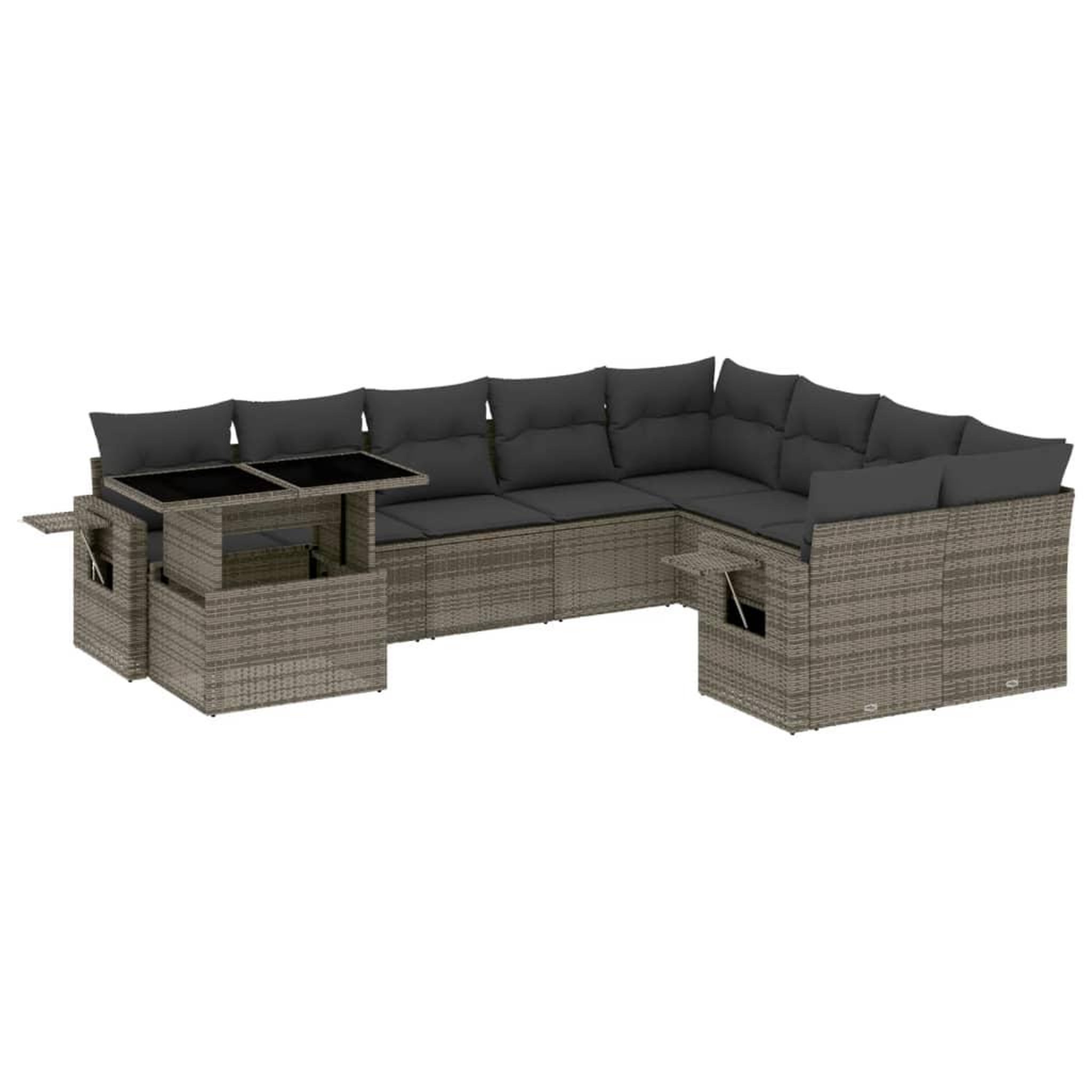 Voir la diapositive 2 : VIDAXL Salon de jardin avec coussins 10 pcs gris resine tressee