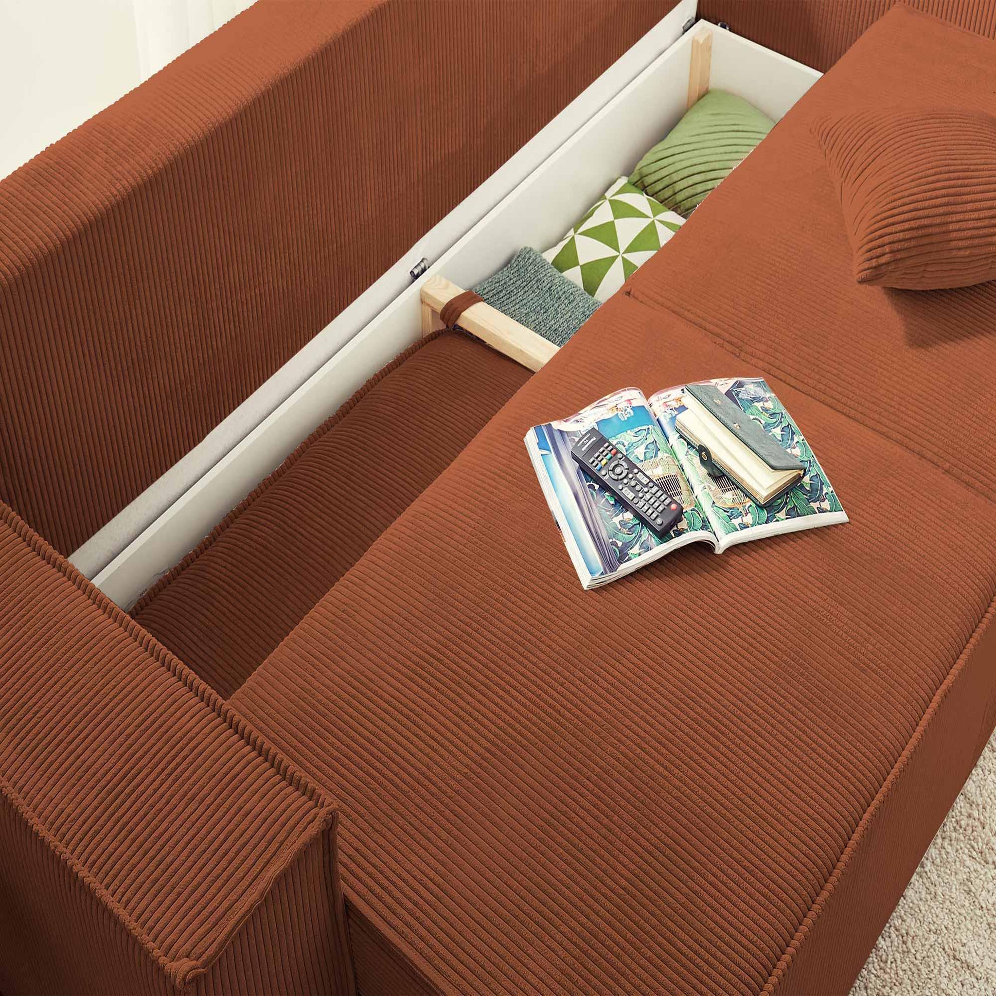 Voir la diapositive 3 : BEST MOBILIER Dellia - canapé 3 places convertible - avec coffre - en velours côtelé - style contemporain