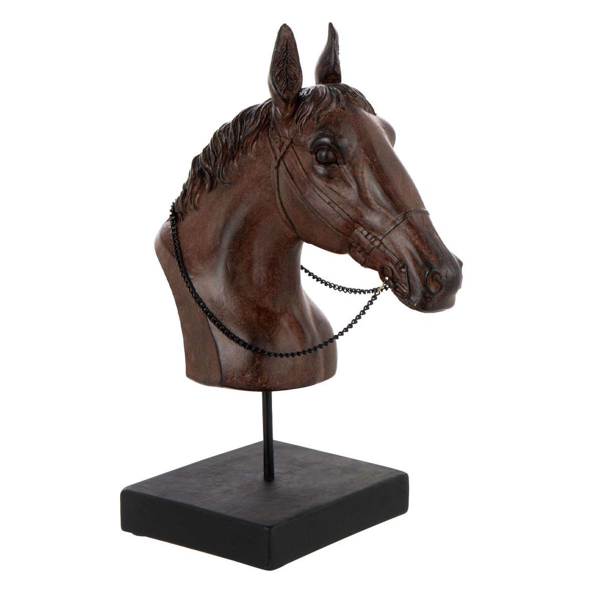 J-LINE Tête de cheval sur socle  ronny  29cm marron foncé