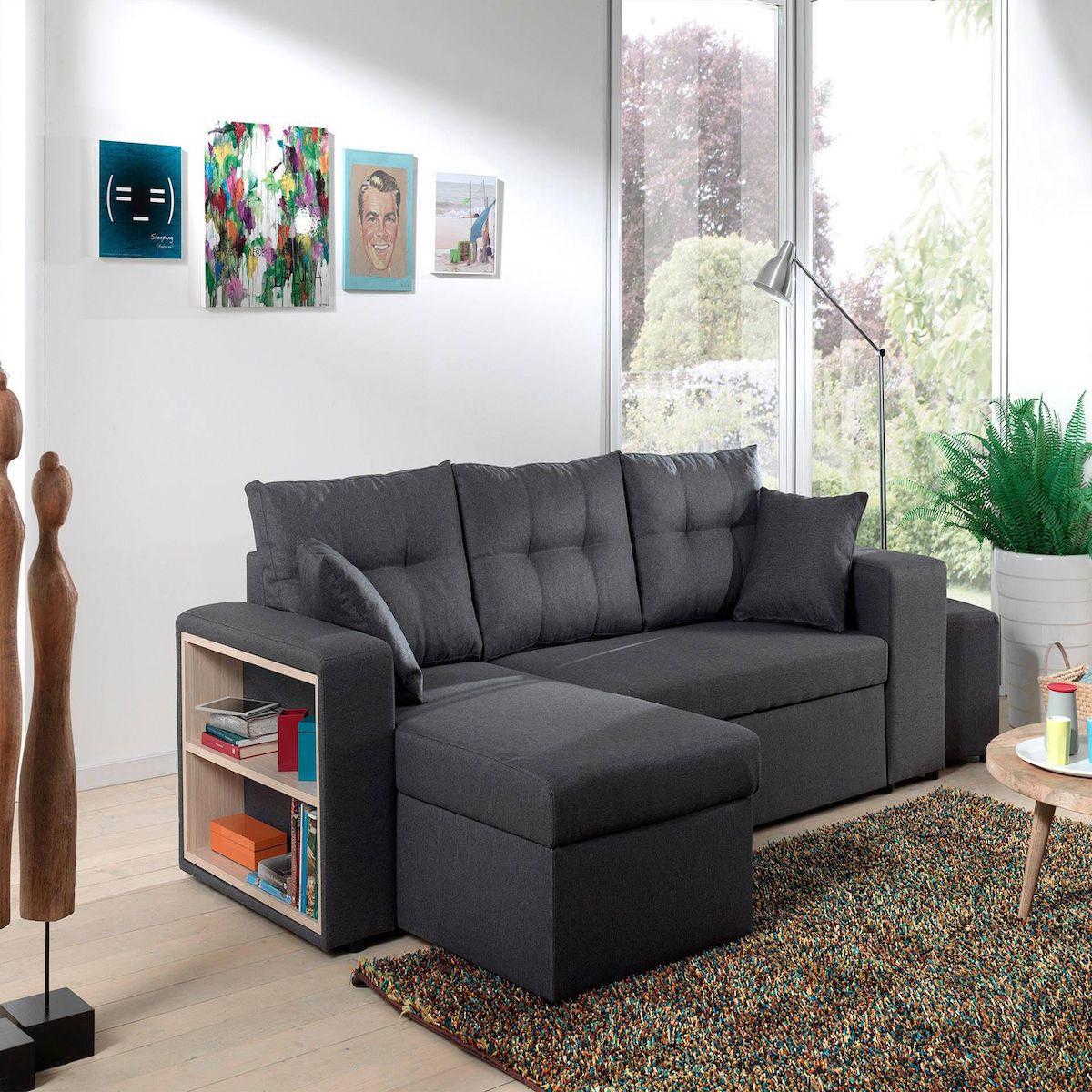 BEST MOBILIER California - canapé d'angle réversible et convertible avec coffre de rangement - gris - gris