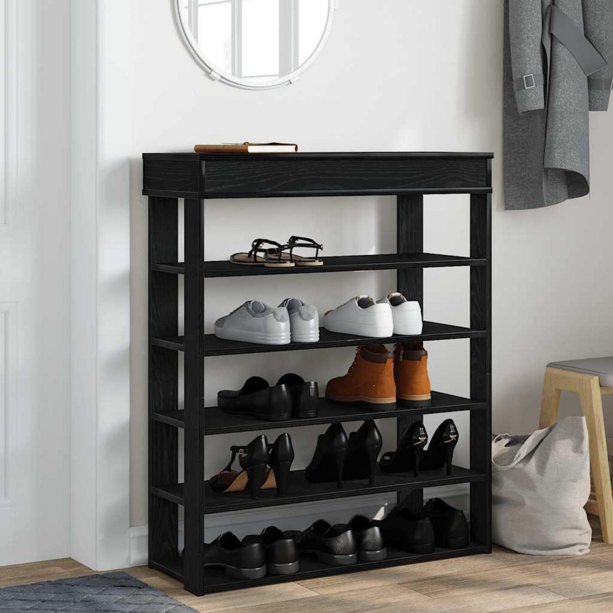VIDAXL Etagere a chaussures noir 80x30x98 cm bois d'ingenierie