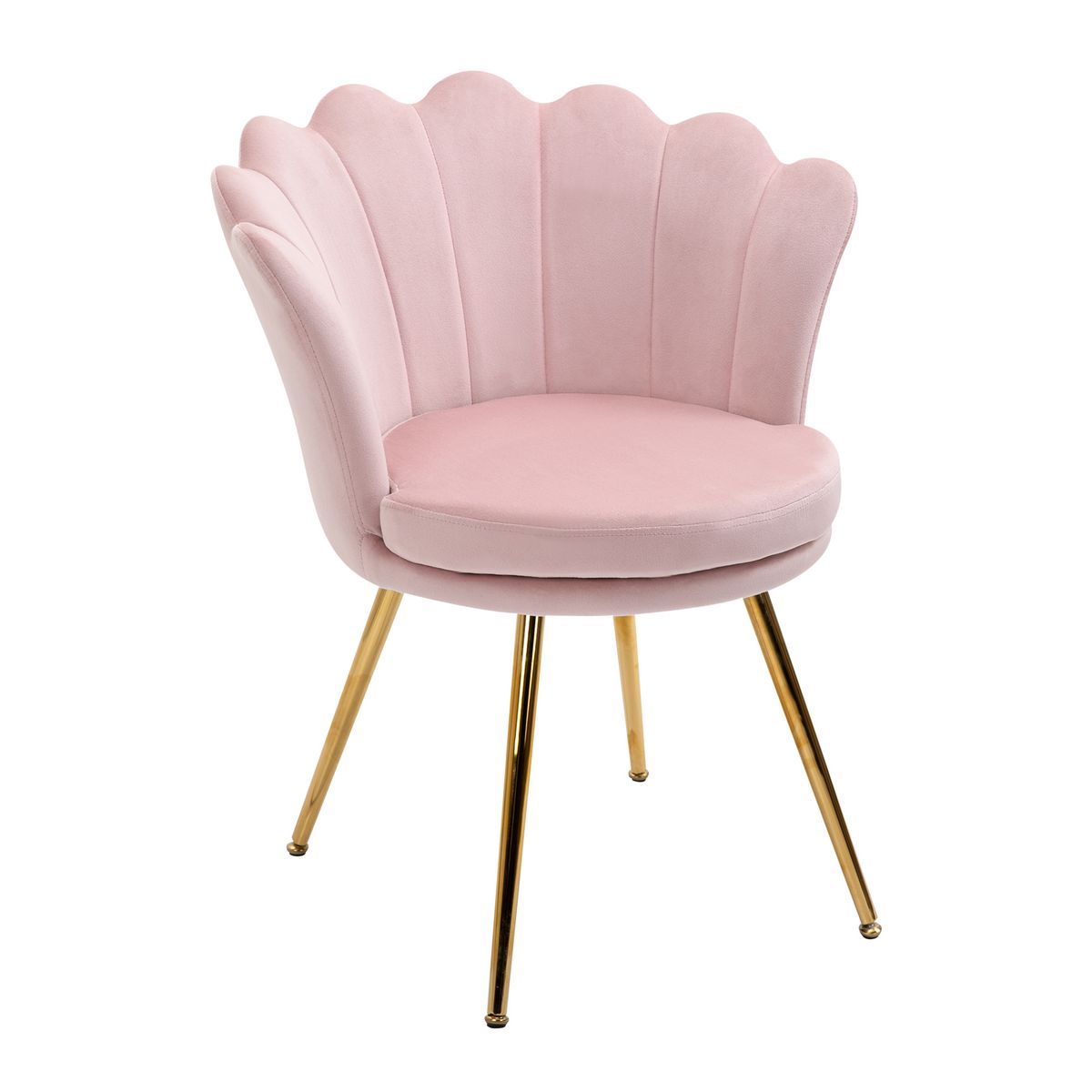 HOMCOM Chaise coquillage chaise design pieds métal dorés effilés velours rose poudré