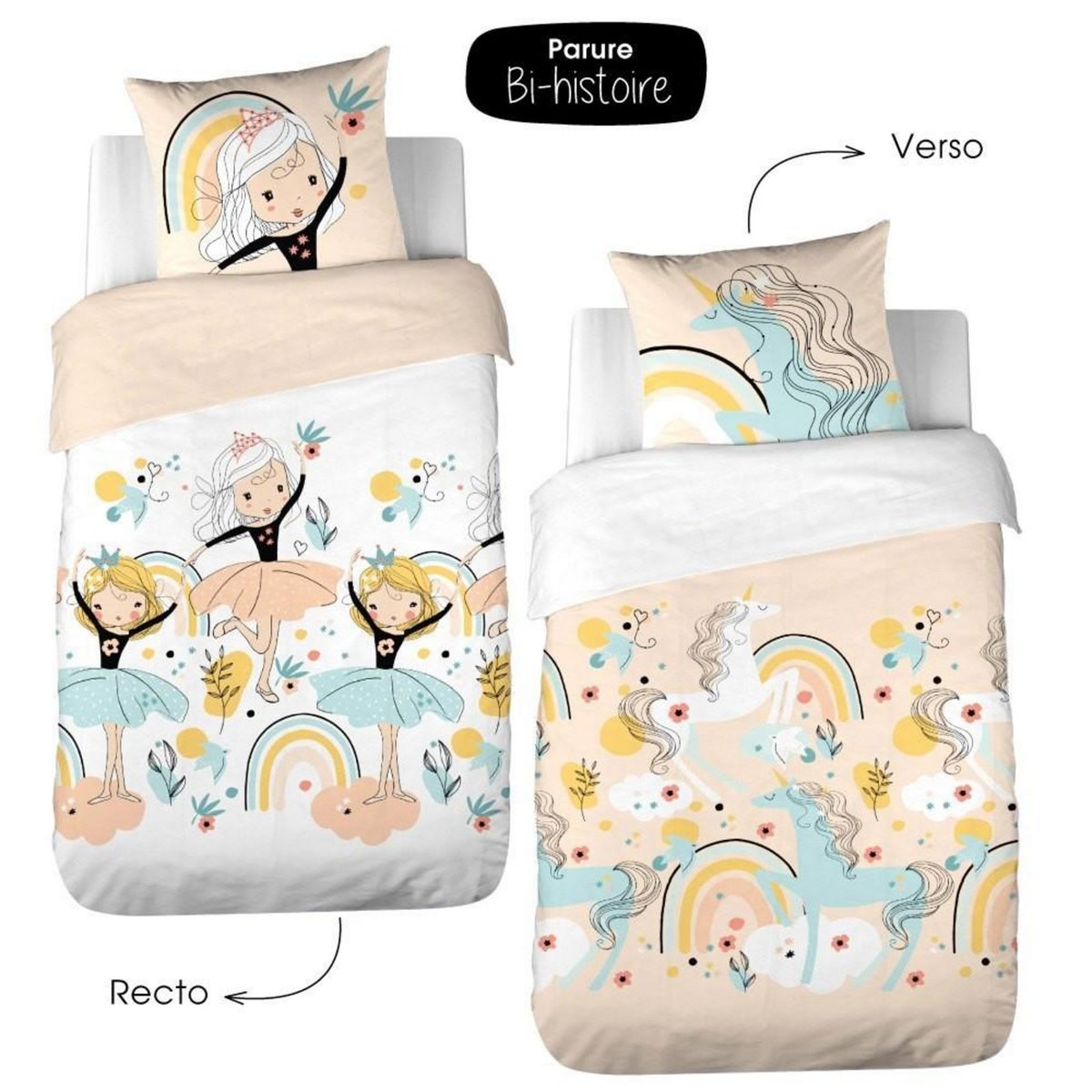 COTE DECO Housse de couette 140x200 Lola + taie polycoton