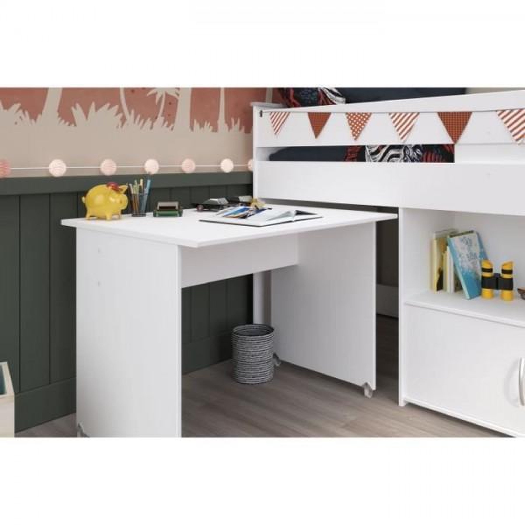 Voir la diapositive 4 : PARISOT Lit combiné enfant PARISOT ZOLA - Blanc - 90x200 cm - Sommier inclus