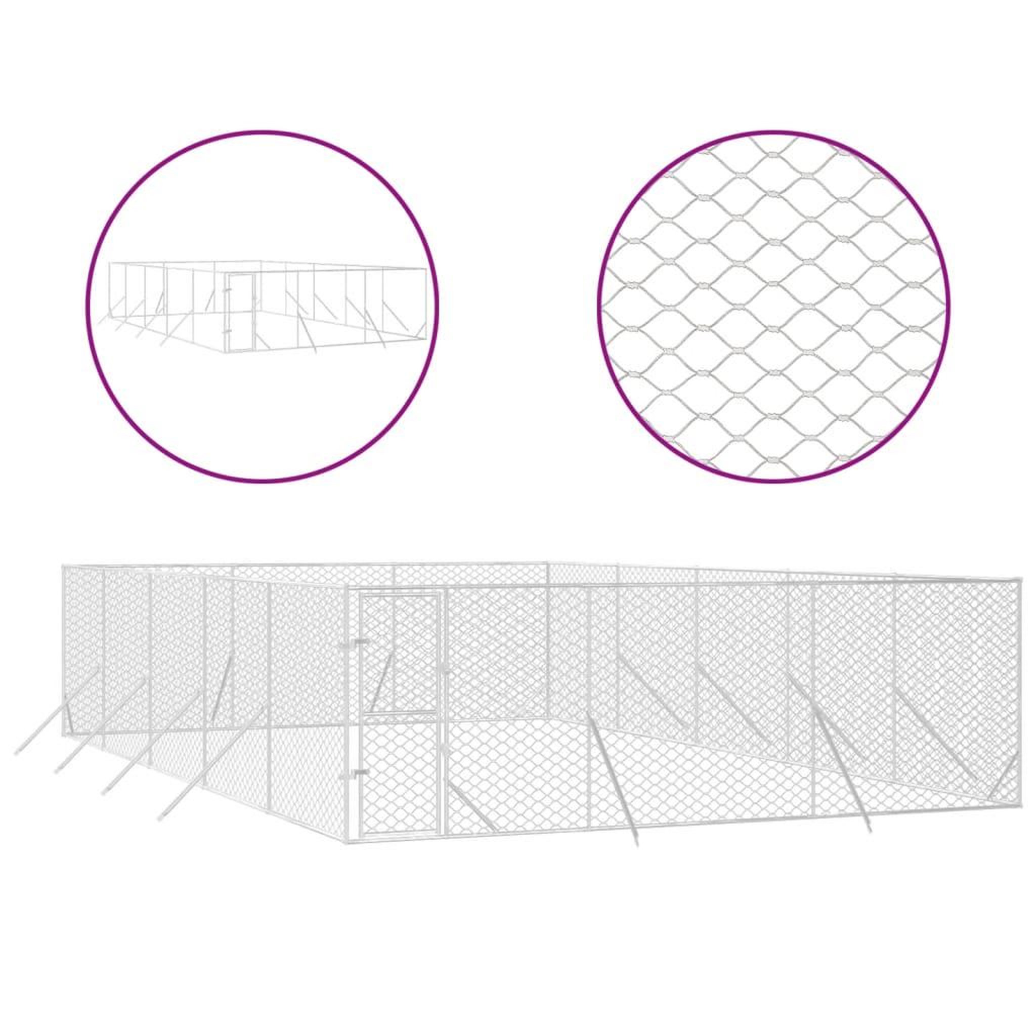 Voir la diapositive 2 : VIDAXL Chenil d'exterieur pour chiens argente 6x10x2 m acier galvanise