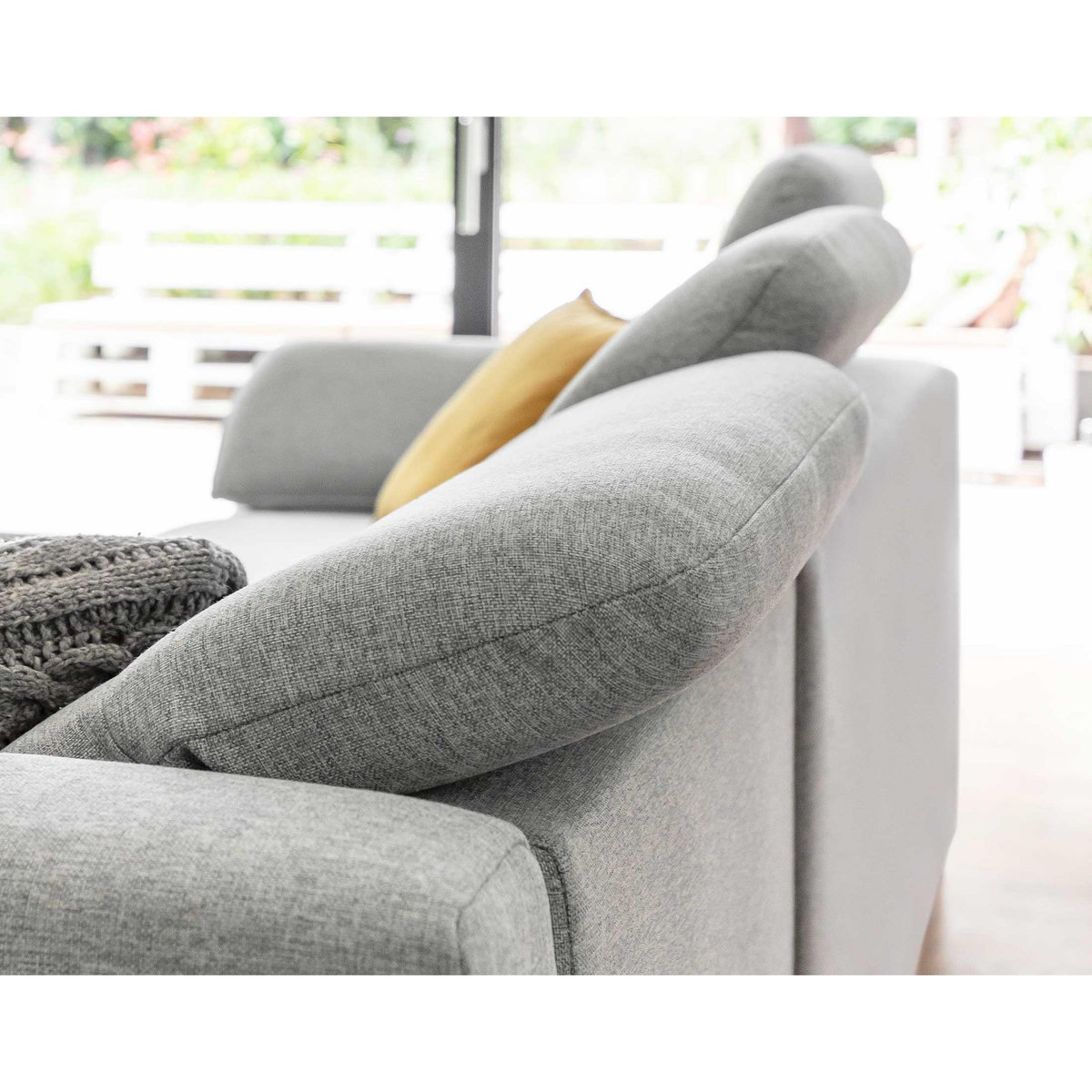 BEST MOBILIER Clever - canapé d'angle droit - 5 places - convertible avec coffre et têtières - en tissu