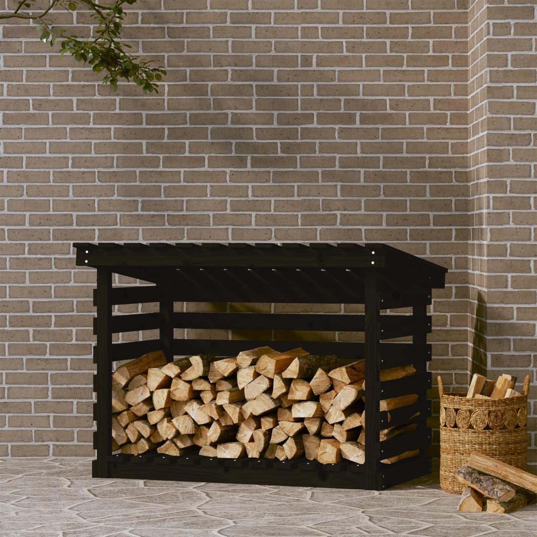Voir la diapositive 1 : VIDAXL Support pour bois de chauffage Noir 108x73x79 cm Bois de pin