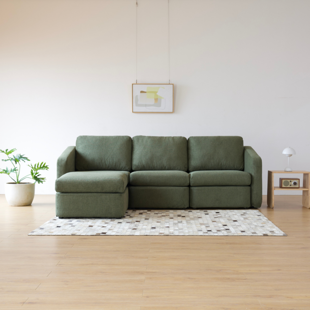 CONCEPT USINE Canapé modulable 3 places vert avec pouf KONEKT