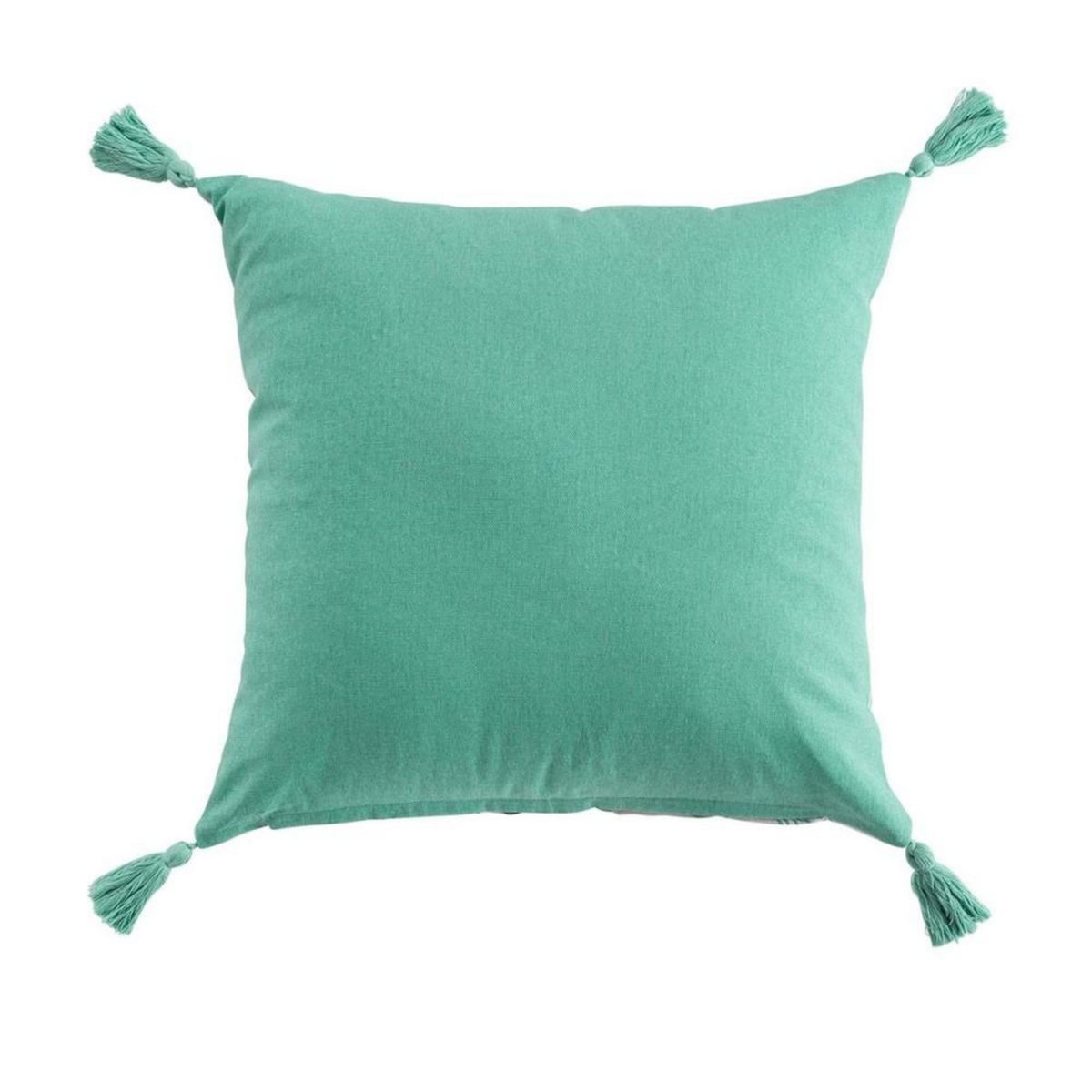 Douceur d'Intérieur Coussin déhoussable pompons 45x45 cm Jardin Secret sauge coton